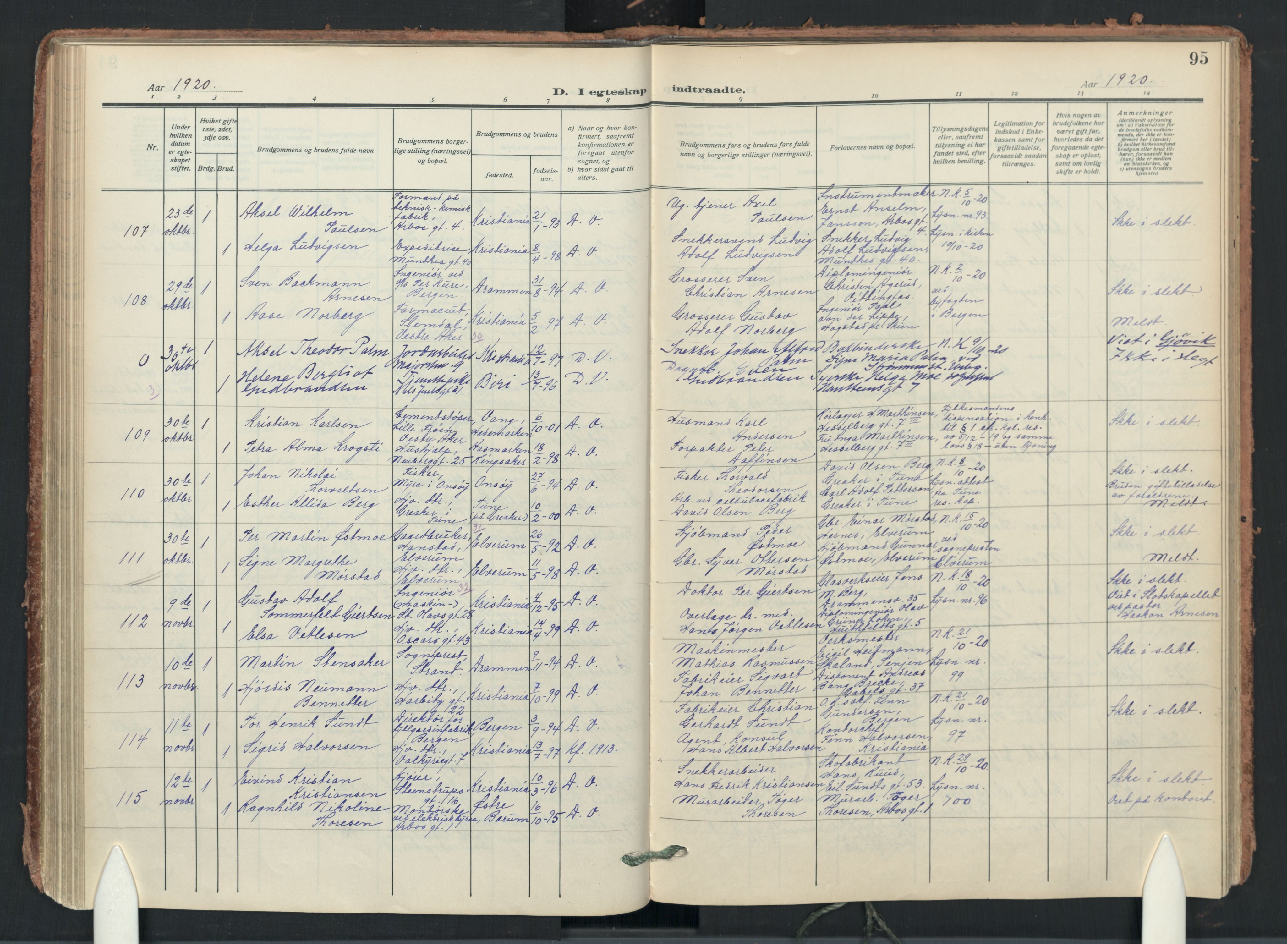 Uranienborg prestekontor Kirkebøker, AV/SAO-A-10877/F/Fa/L0012: Ministerialbok nr. I 12, 1914-1930, s. 95