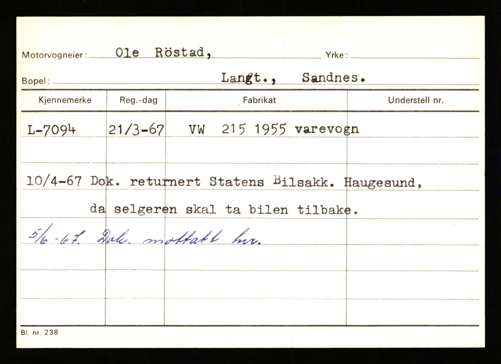 Stavanger trafikkstasjon, SAST/A-101942/0/G/L0002: Registreringsnummer: 5791 - 10405, 1930-1971, s. 623