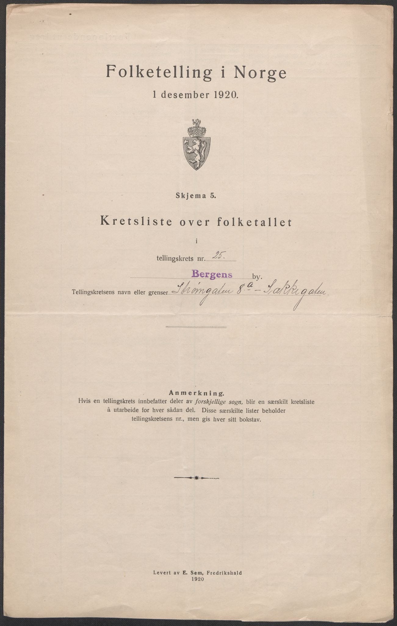 SAB, Folketelling 1920 for 1301 Bergen kjøpstad, 1920, s. 85