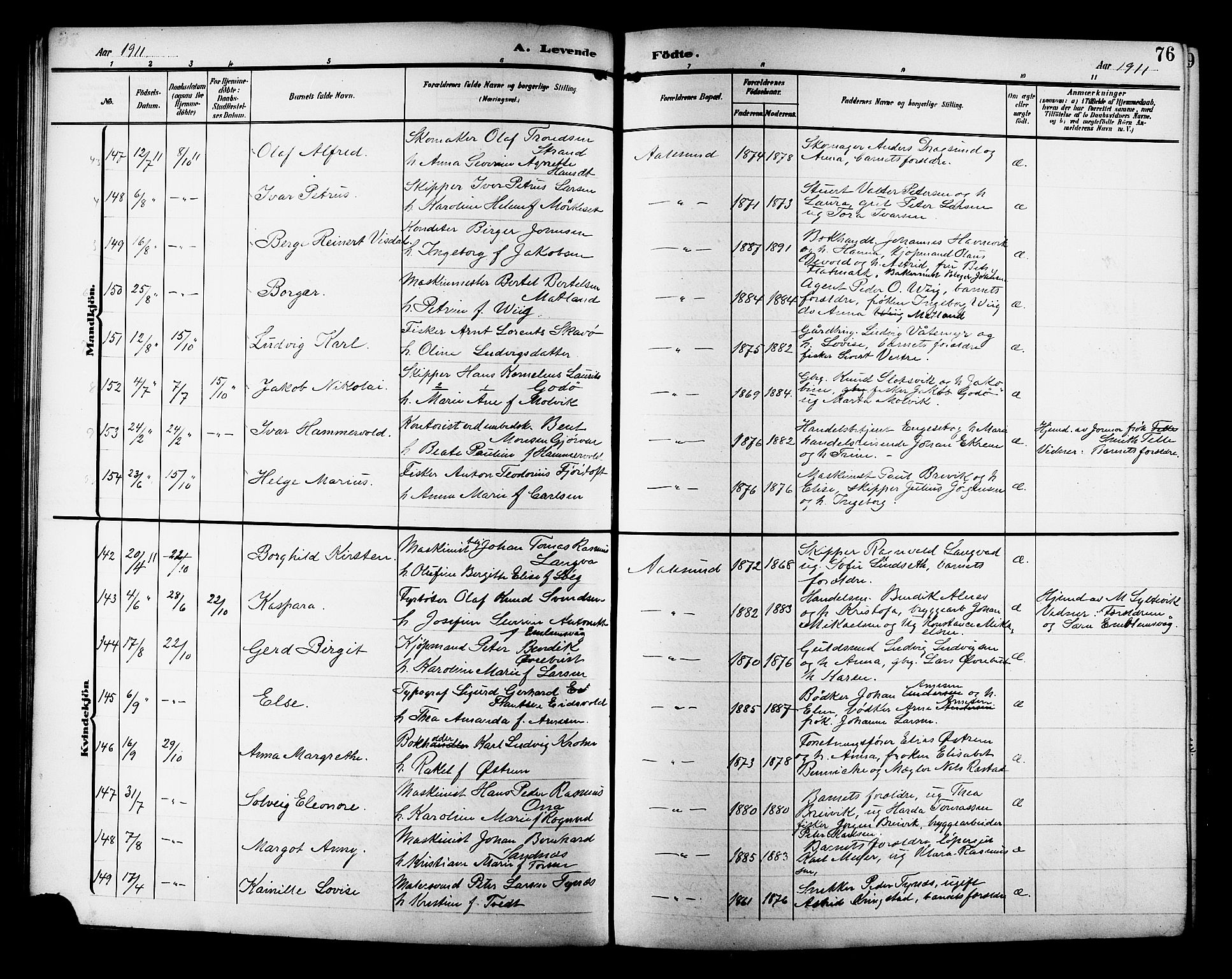 Ministerialprotokoller, klokkerbøker og fødselsregistre - Møre og Romsdal, AV/SAT-A-1454/529/L0471: Klokkerbok nr. 529C08, 1909-1921, s. 76