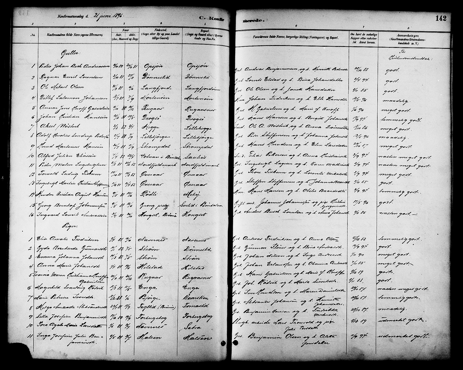 Ministerialprotokoller, klokkerbøker og fødselsregistre - Nordland, AV/SAT-A-1459/814/L0230: Klokkerbok nr. 814C03, 1884-1911, s. 142