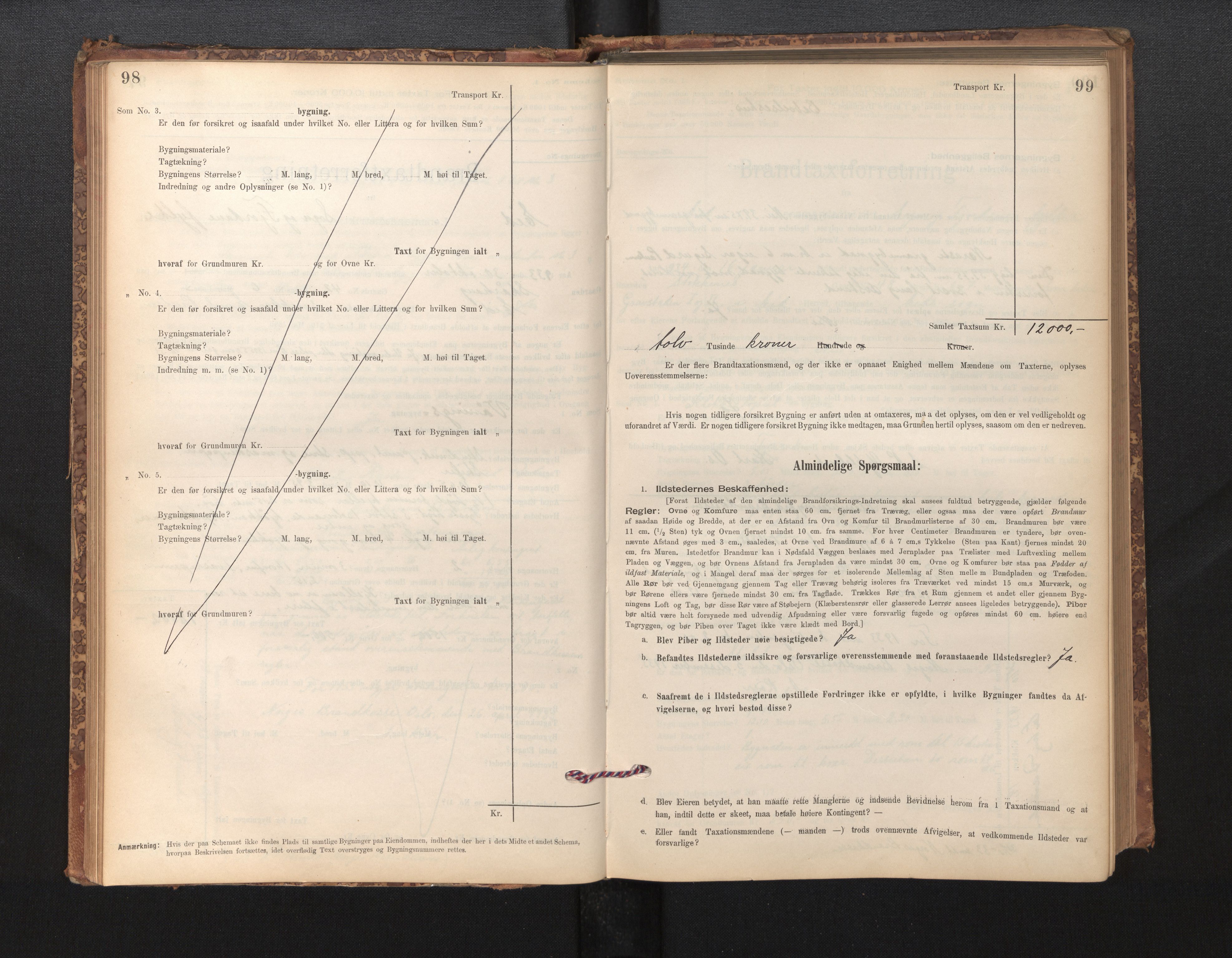 Lensmannen i Eid, SAB/A-27001/0012/L0007: Branntakstprotokoll, skjematakst, 1896-1929, s. 98-99