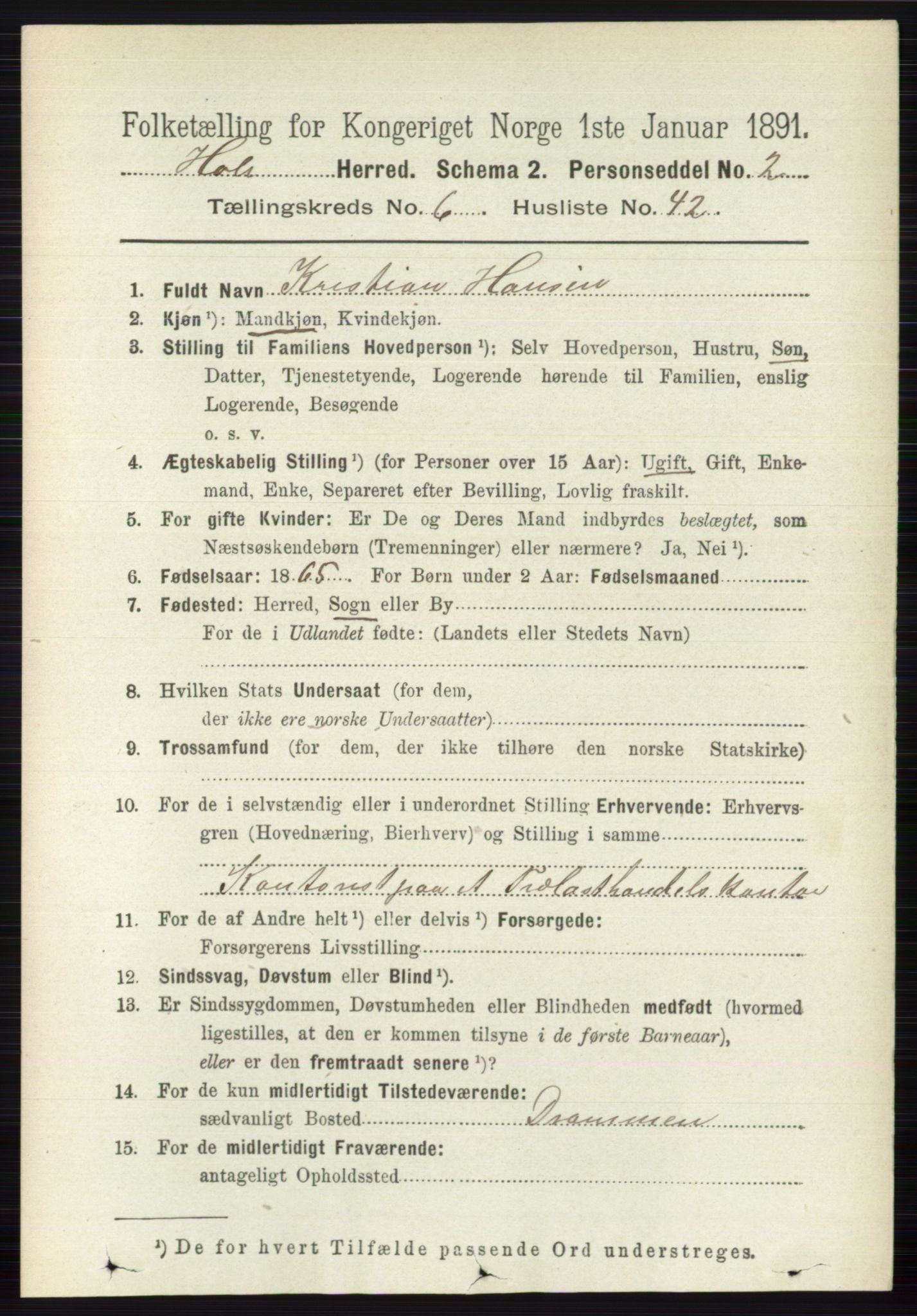 RA, Folketelling 1891 for 0612 Hole herred, 1891, s. 3384