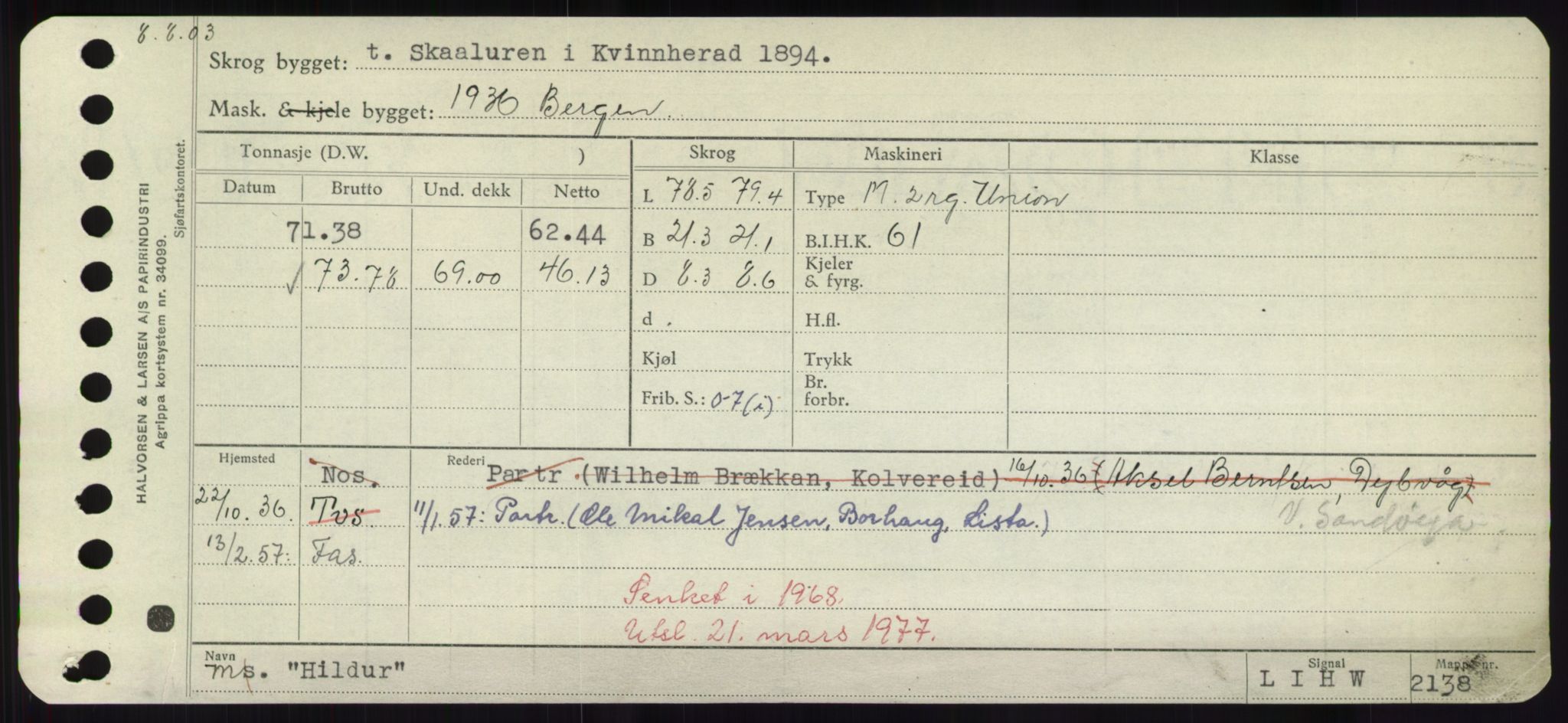 Sjøfartsdirektoratet med forløpere, Skipsmålingen, RA/S-1627/H/Hd/L0016: Fartøy, Hid-Holg, s. 51