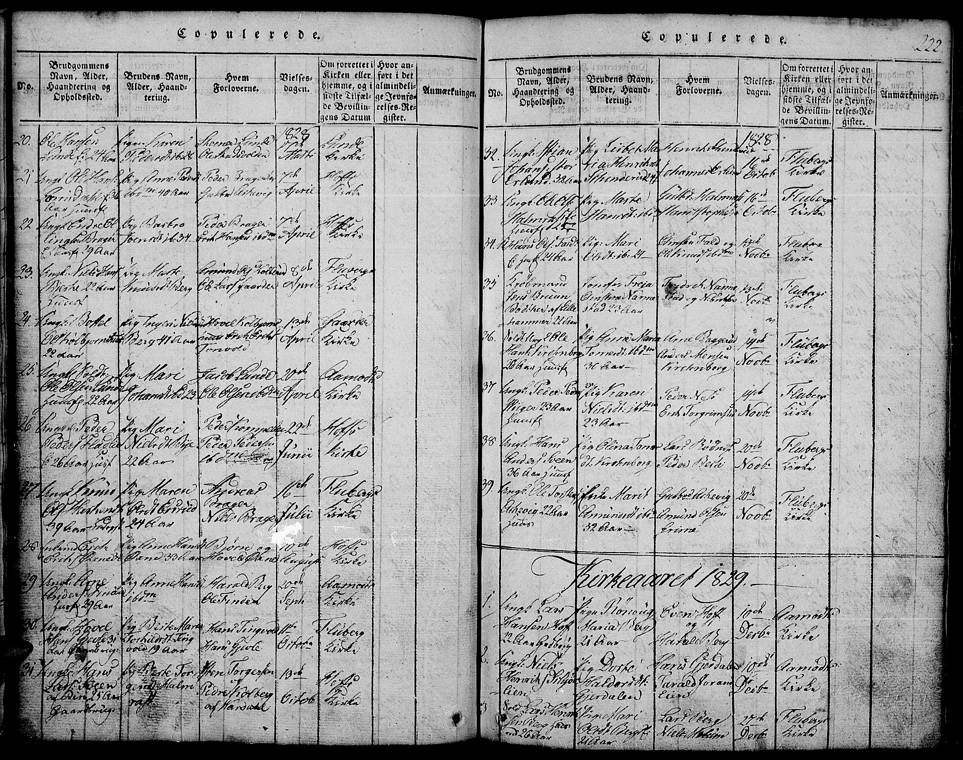 Land prestekontor, SAH/PREST-120/H/Ha/Hab/L0001: Klokkerbok nr. 1, 1814-1833, s. 222