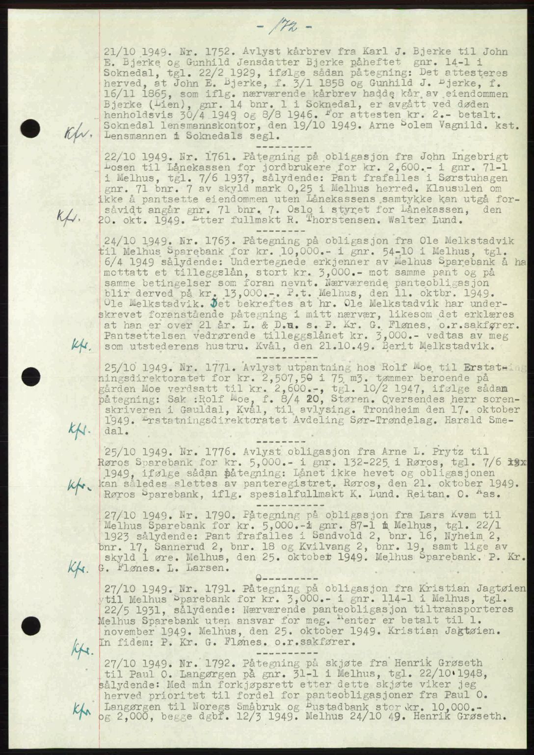 Gauldal sorenskriveri, SAT/A-0014/1/2/2C: Pantebok nr. A8, 1949-1949, Dagboknr: 1752/1949