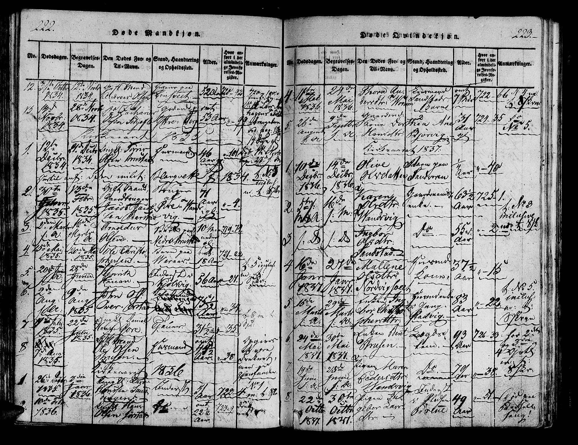 Ministerialprotokoller, klokkerbøker og fødselsregistre - Nord-Trøndelag, SAT/A-1458/722/L0217: Ministerialbok nr. 722A04, 1817-1842, s. 222-223