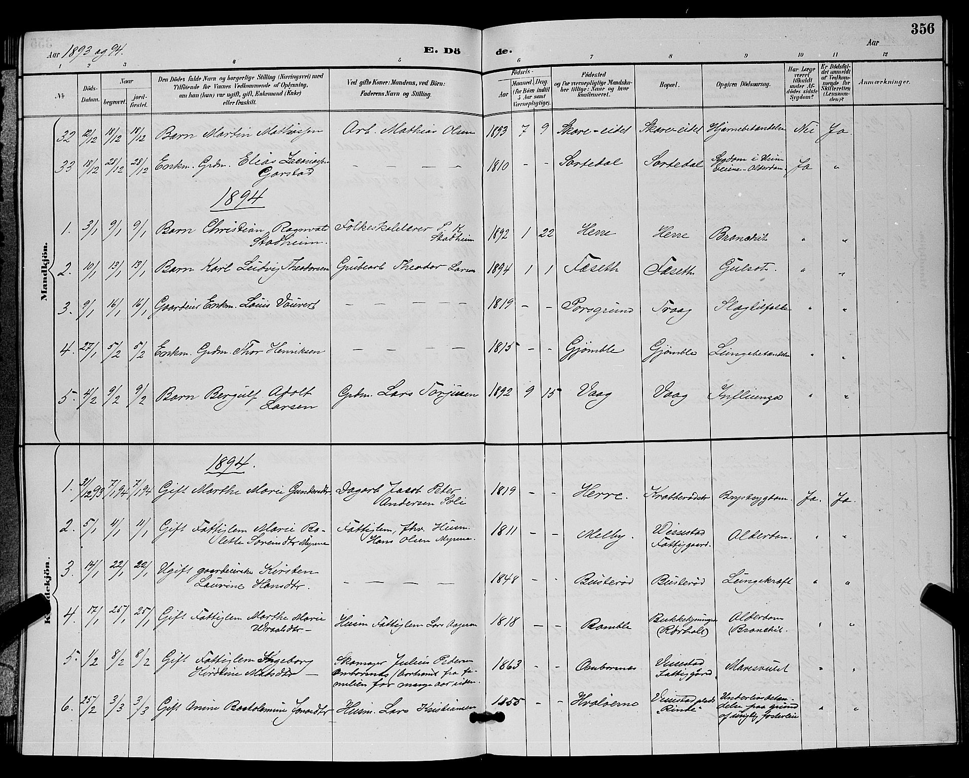 Bamble kirkebøker, AV/SAKO-A-253/G/Ga/L0009: Klokkerbok nr. I 9, 1888-1900, s. 356