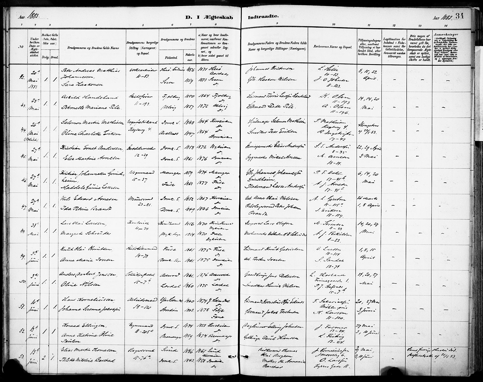 Domkirken sokneprestembete, SAB/A-74801/H/Haa/L0037: Ministerialbok nr. D 4, 1880-1907, s. 34