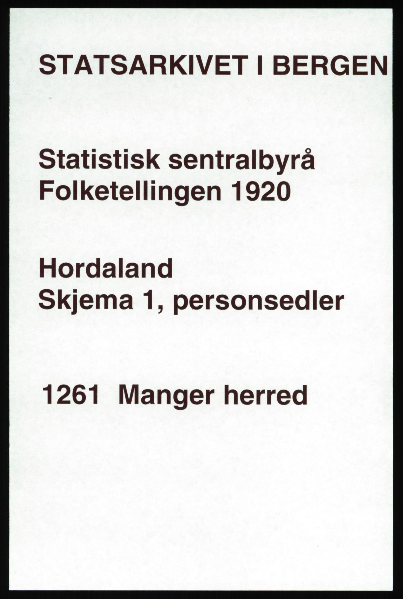 SAB, Folketelling 1920 for 1261 Manger herred, 1920, s. 1461