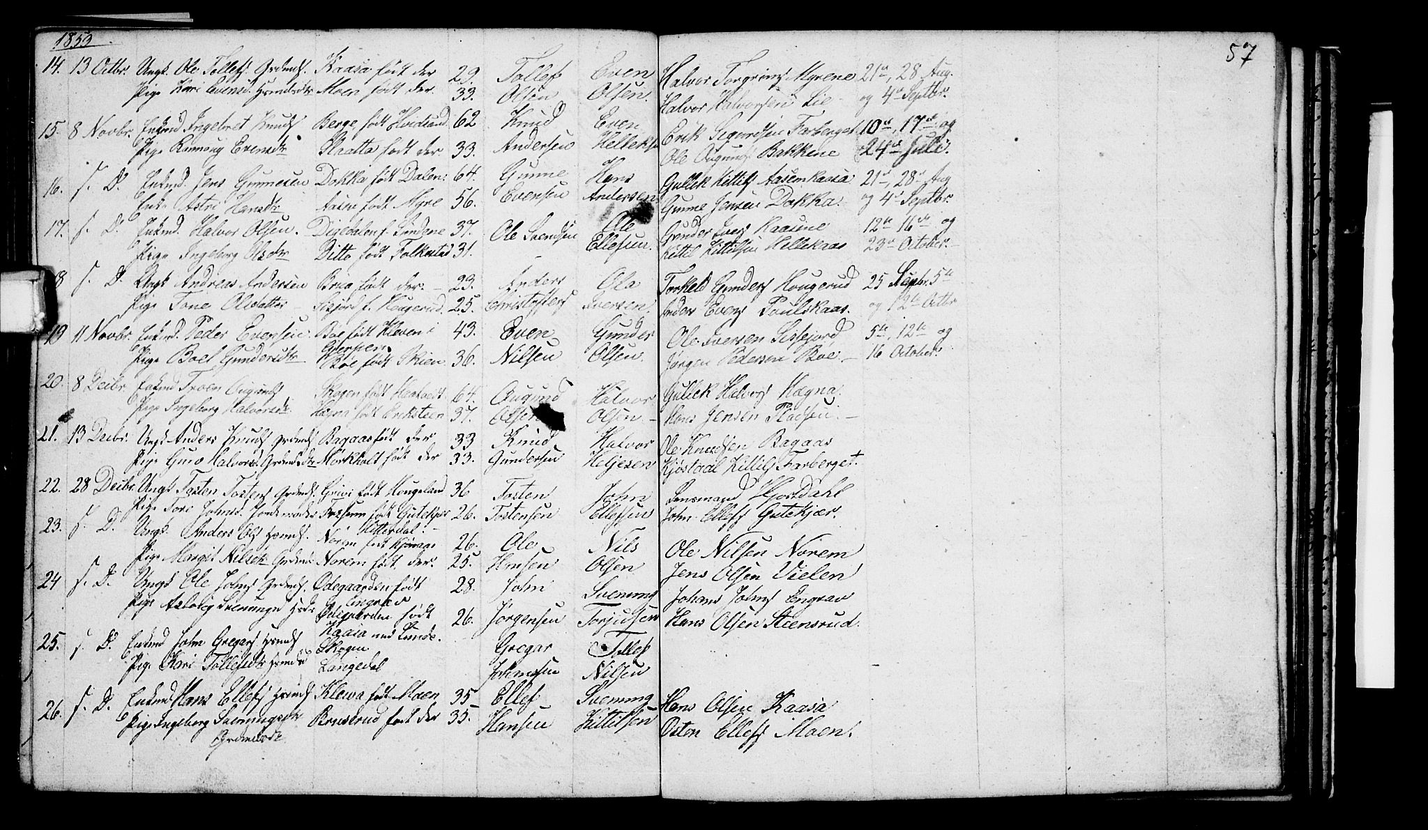 Bø kirkebøker, AV/SAKO-A-257/G/Ga/L0002: Klokkerbok nr. 2, 1853-1866, s. 57