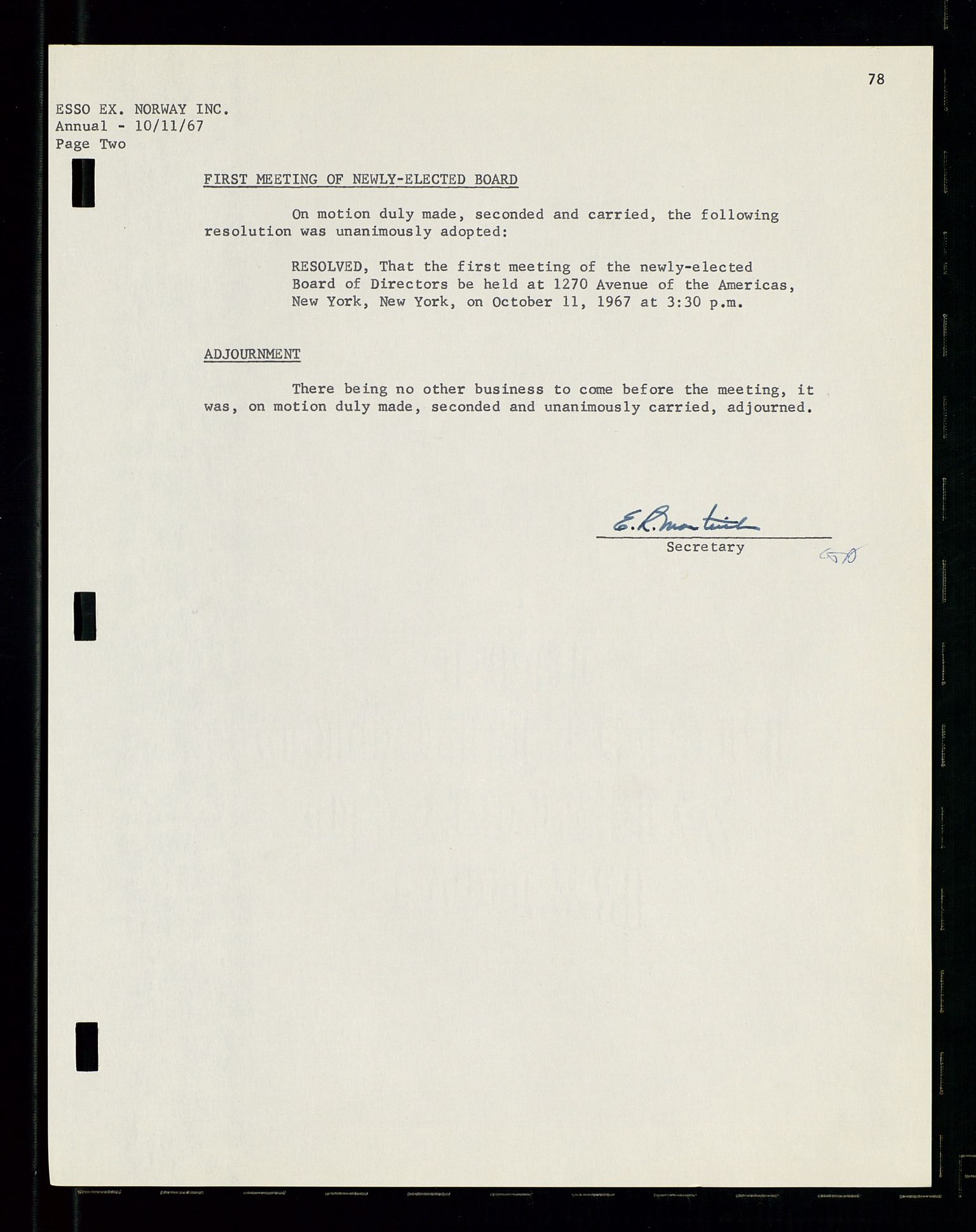 Pa 1512 - Esso Exploration and Production Norway Inc., SAST/A-101917/A/Aa/L0001/0001: Styredokumenter / Corporate records, By-Laws, Board meeting minutes, Incorporations, 1965-1975, s. 78