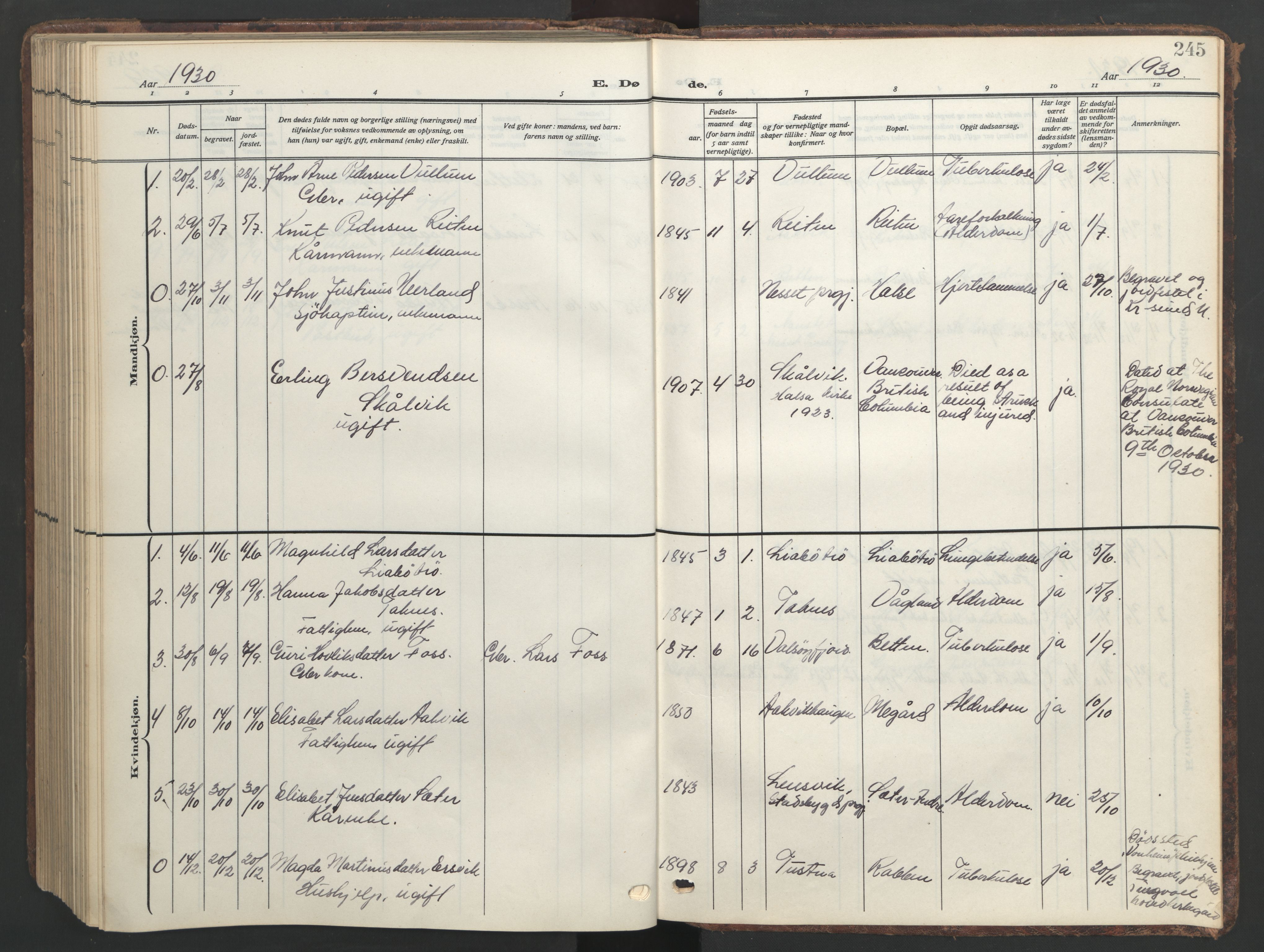 Ministerialprotokoller, klokkerbøker og fødselsregistre - Møre og Romsdal, AV/SAT-A-1454/576/L0891: Klokkerbok nr. 576C02, 1909-1946, s. 245