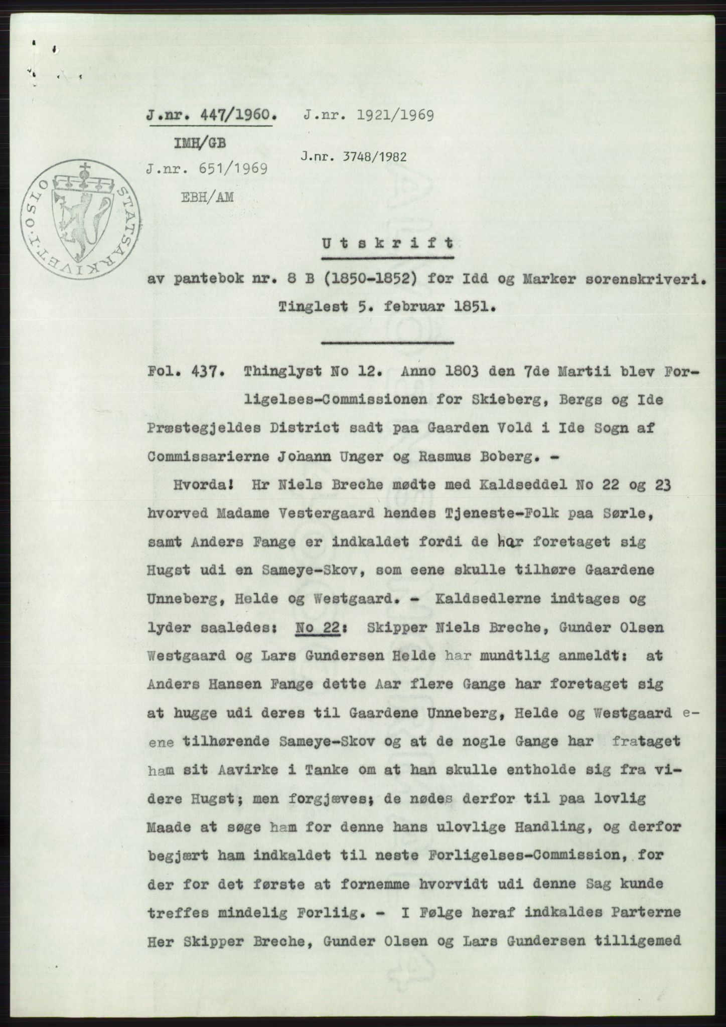 Statsarkivet i Oslo, SAO/A-10621/Z/Zd/L0011: Avskrifter, j.nr 4-798/1960, 1960, s. 236