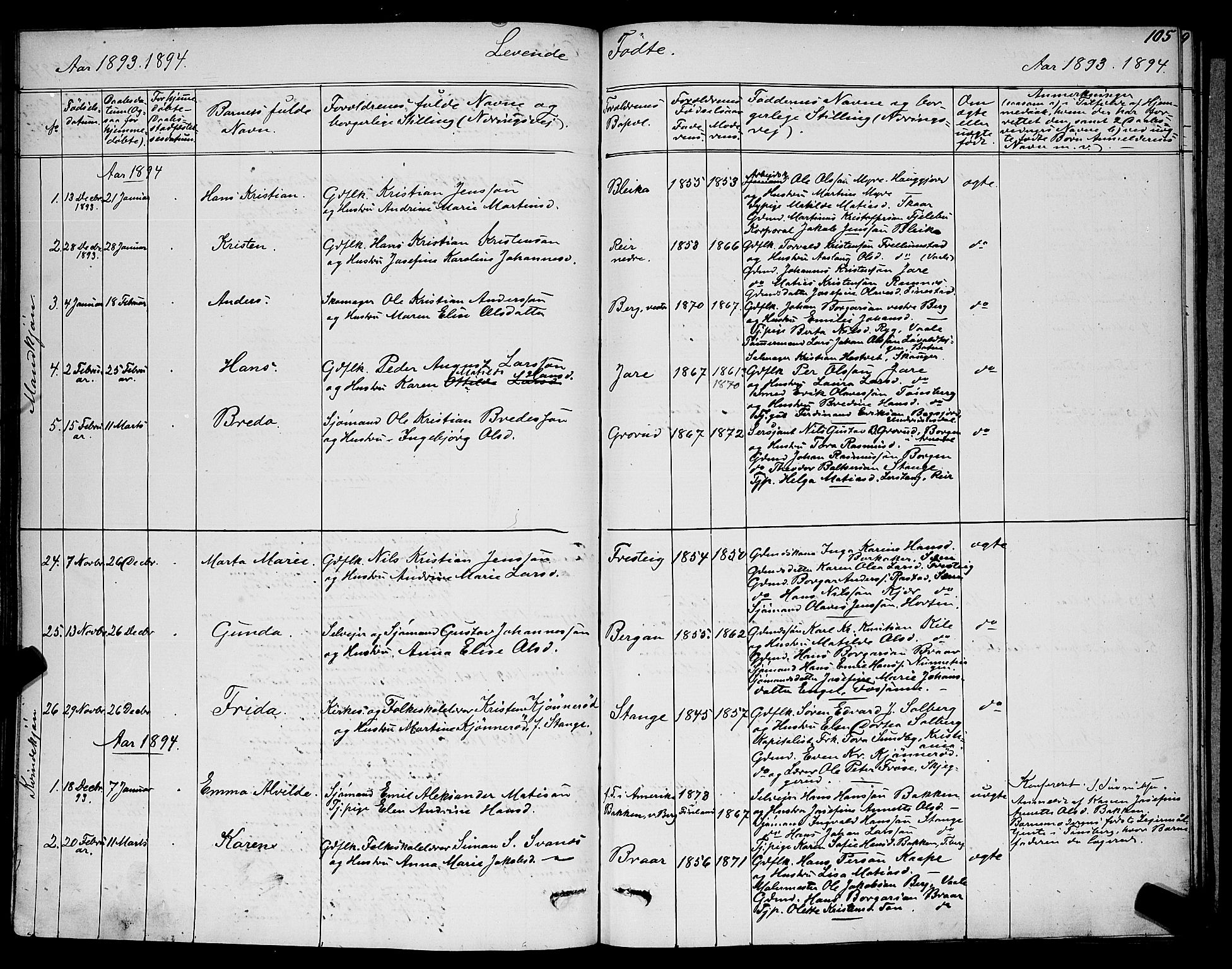 Ramnes kirkebøker, AV/SAKO-A-314/G/Ga/L0003: Klokkerbok nr. I 3, 1870-1896, s. 105