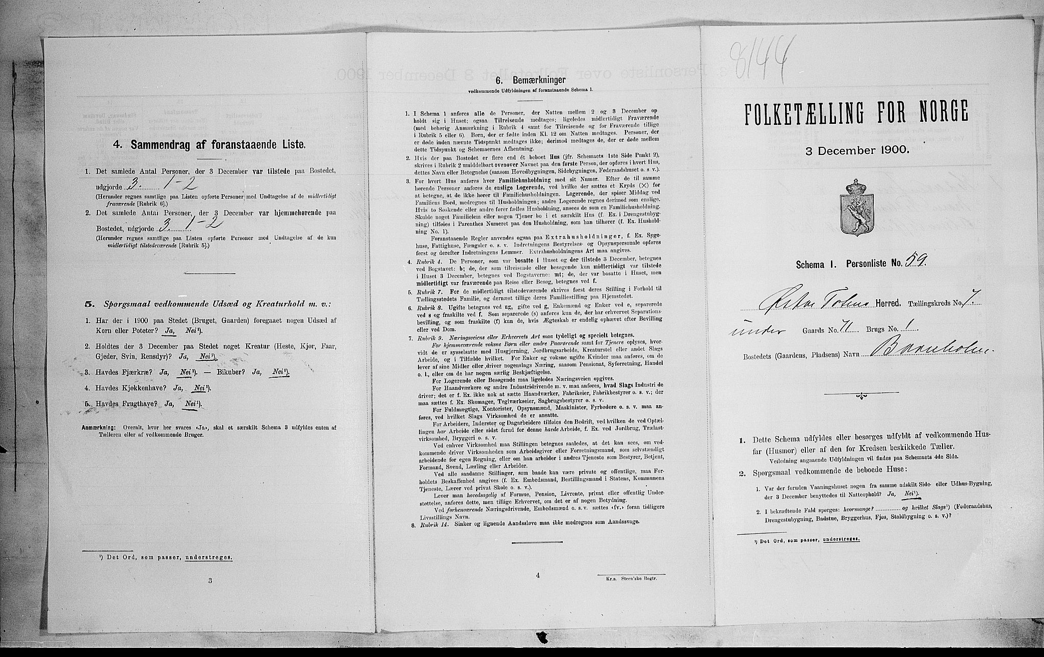 SAH, Folketelling 1900 for 0528 Østre Toten herred, 1900, s. 1900