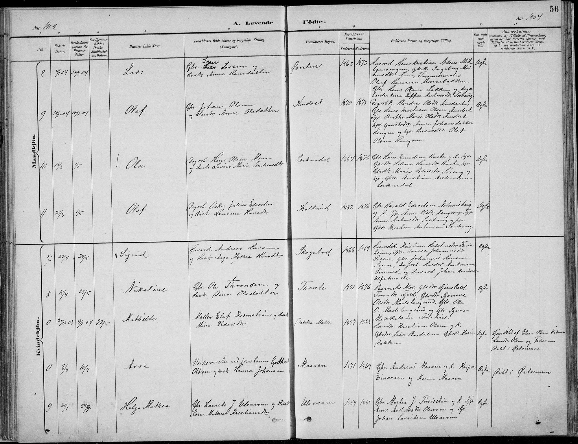 Nordre Land prestekontor, AV/SAH-PREST-124/H/Ha/Hab/L0013: Klokkerbok nr. 13, 1891-1904, s. 56