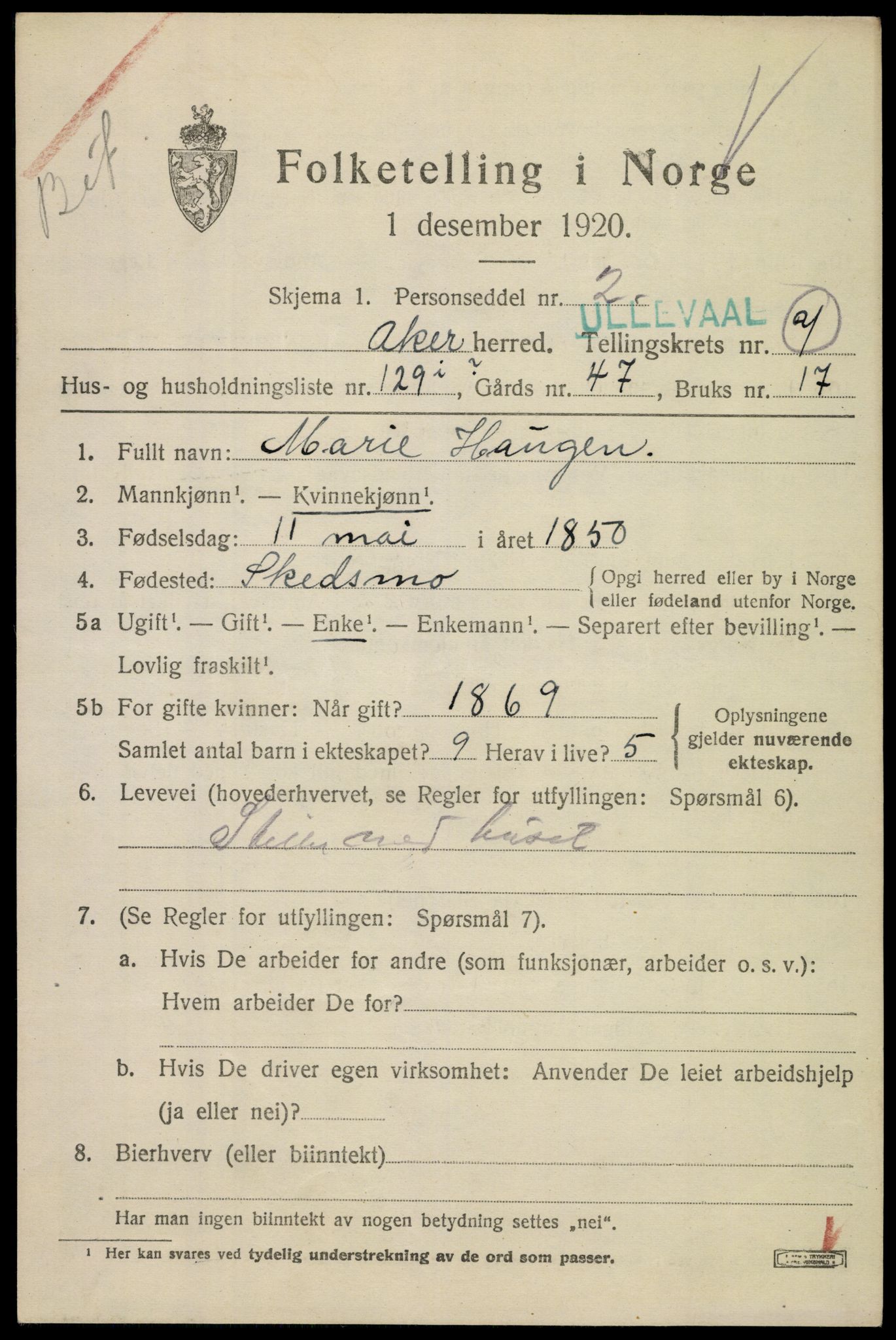 SAO, Folketelling 1920 for 0218 Aker herred, 1920, s. 51168