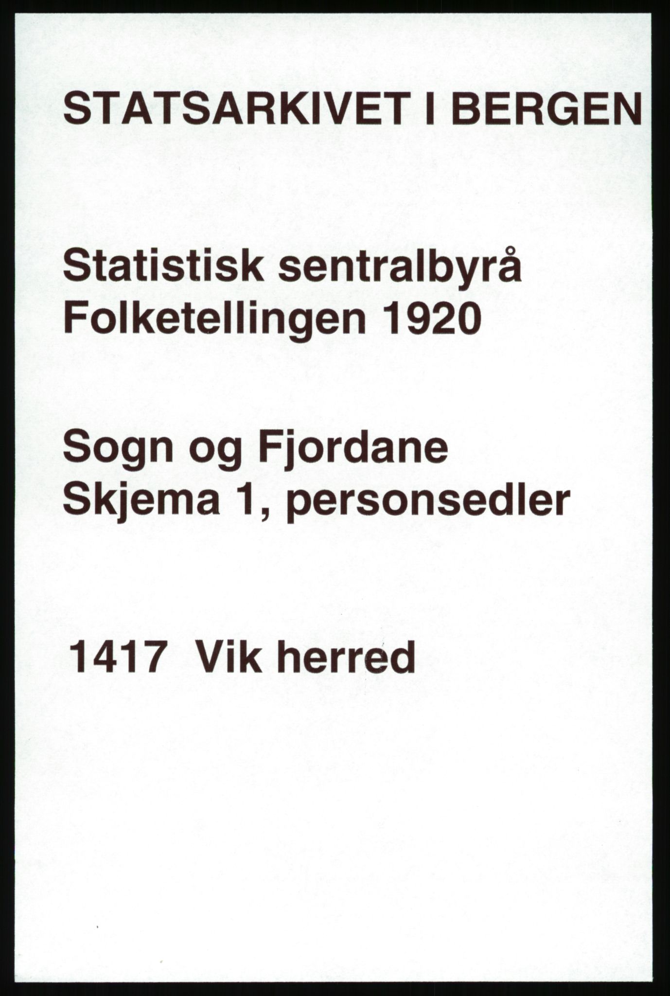 SAB, Folketelling 1920 for 1417 Vik herred, 1920, s. 1307