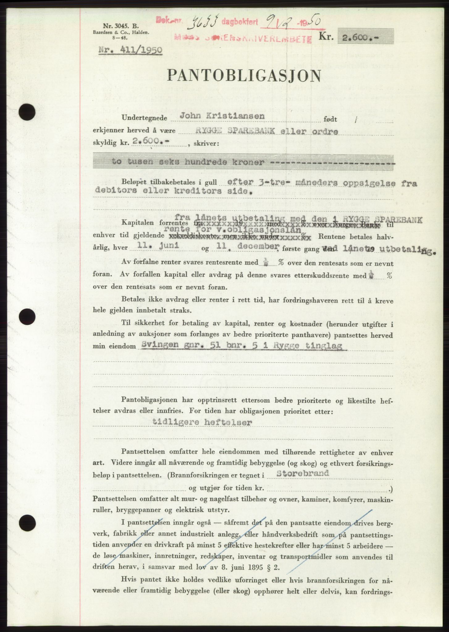 Moss sorenskriveri, SAO/A-10168: Pantebok nr. B25, 1950-1950, Dagboknr: 3633/1950
