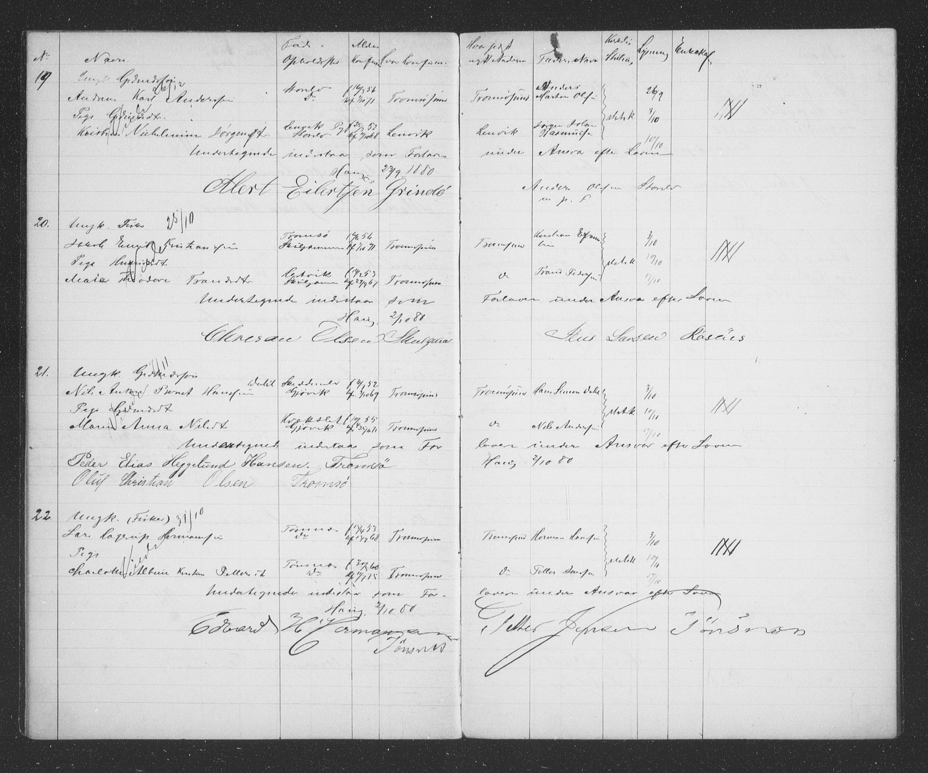 Tromsøysund sokneprestkontor, AV/SATØ-S-1304/H/Hc/L0056: Lysningsprotokoll nr. 56, 1880-1887