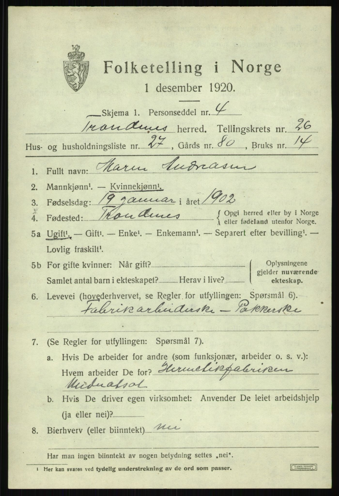 SATØ, Folketelling 1920 for 1914 Trondenes herred, 1920, s. 19144