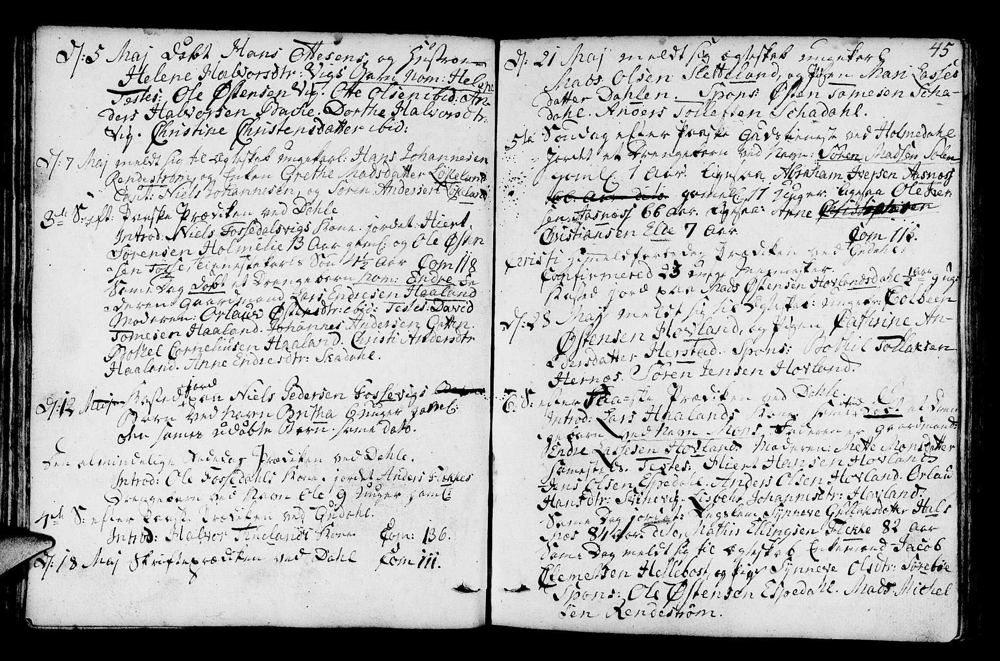 Fjaler sokneprestembete, AV/SAB-A-79801/H/Haa/Haaa/L0003: Ministerialbok nr. A 3, 1799-1814, s. 45