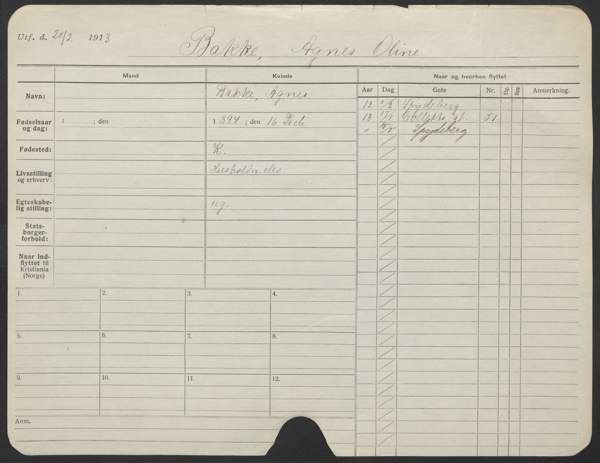 Oslo folkeregister, Registerkort, SAO/A-11715/F/Fa/Fac/L0012: Kvinner, 1906-1914, s. 1176a