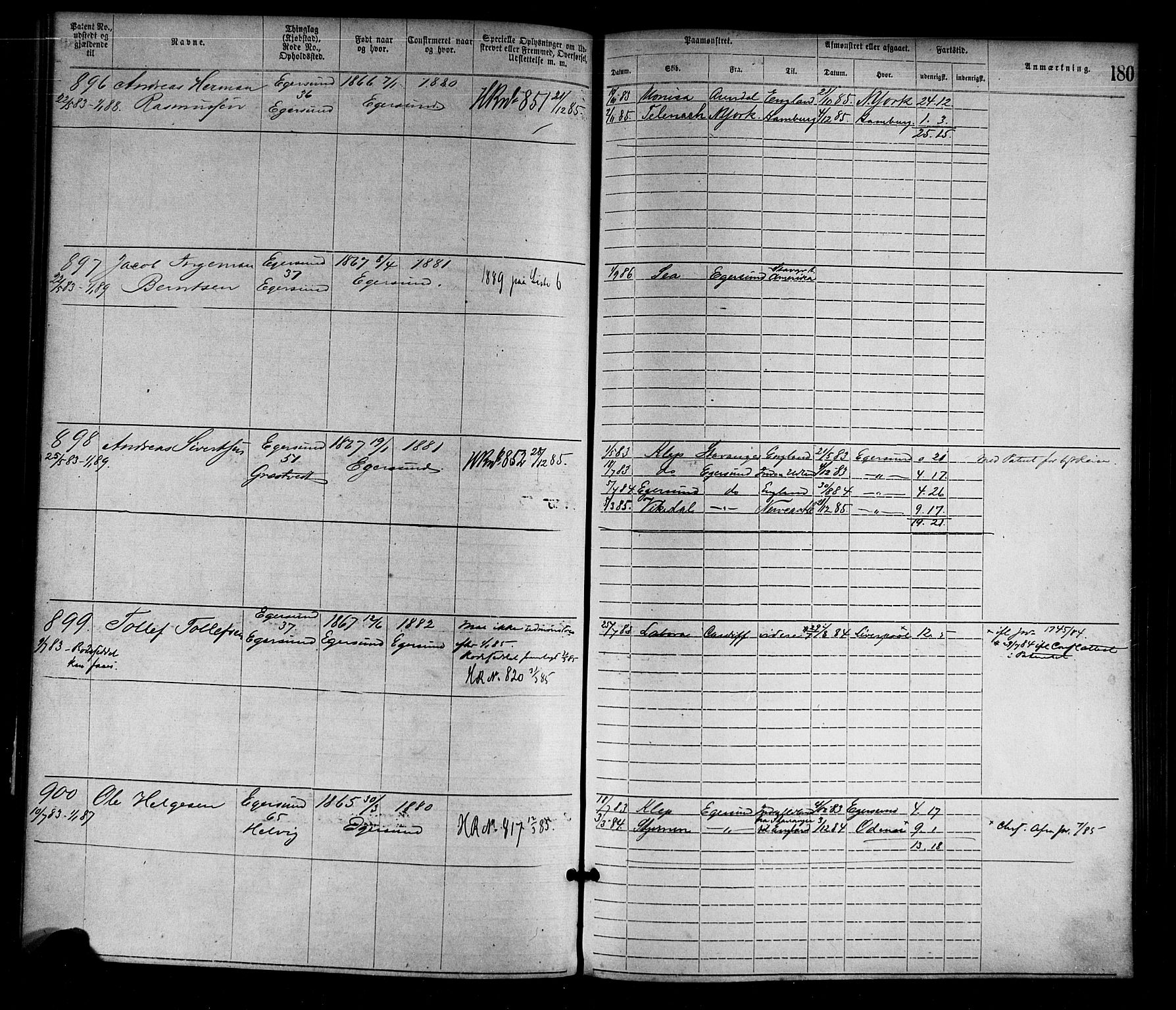 Egersund mønstringskrets, SAK/2031-0019/F/Fa/L0001: Annotasjonsrulle nr 1-1440 med register, O-1, 1869-1895, s. 202