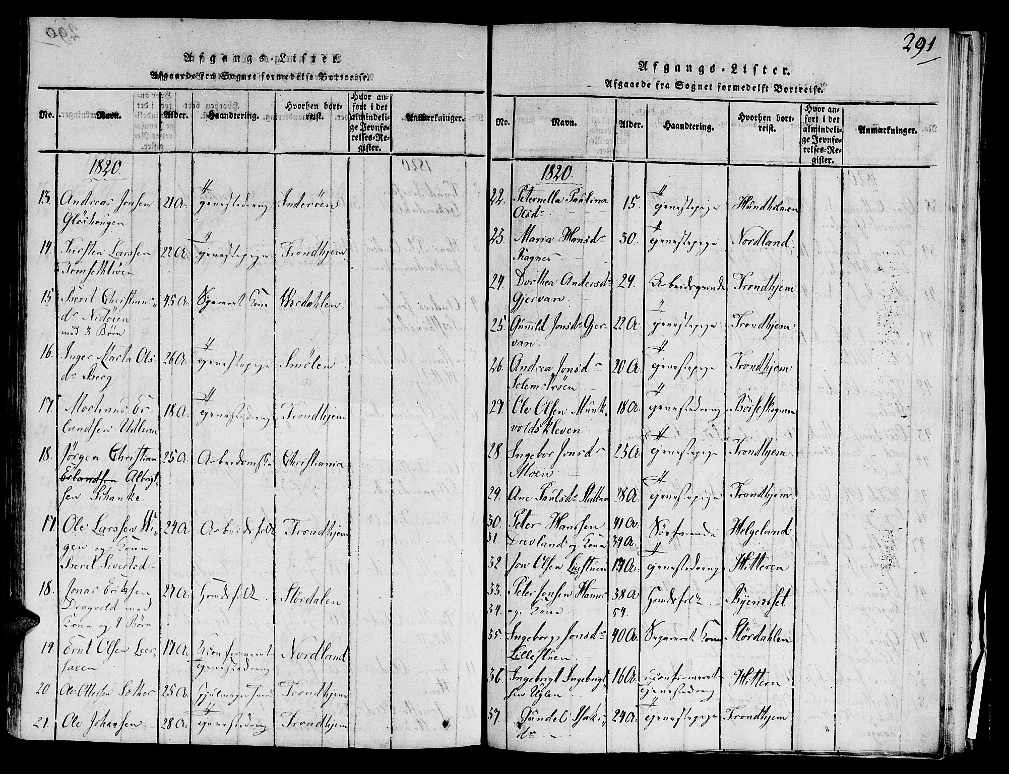 Ministerialprotokoller, klokkerbøker og fødselsregistre - Sør-Trøndelag, SAT/A-1456/606/L0283: Ministerialbok nr. 606A03 /1, 1818-1823, s. 291