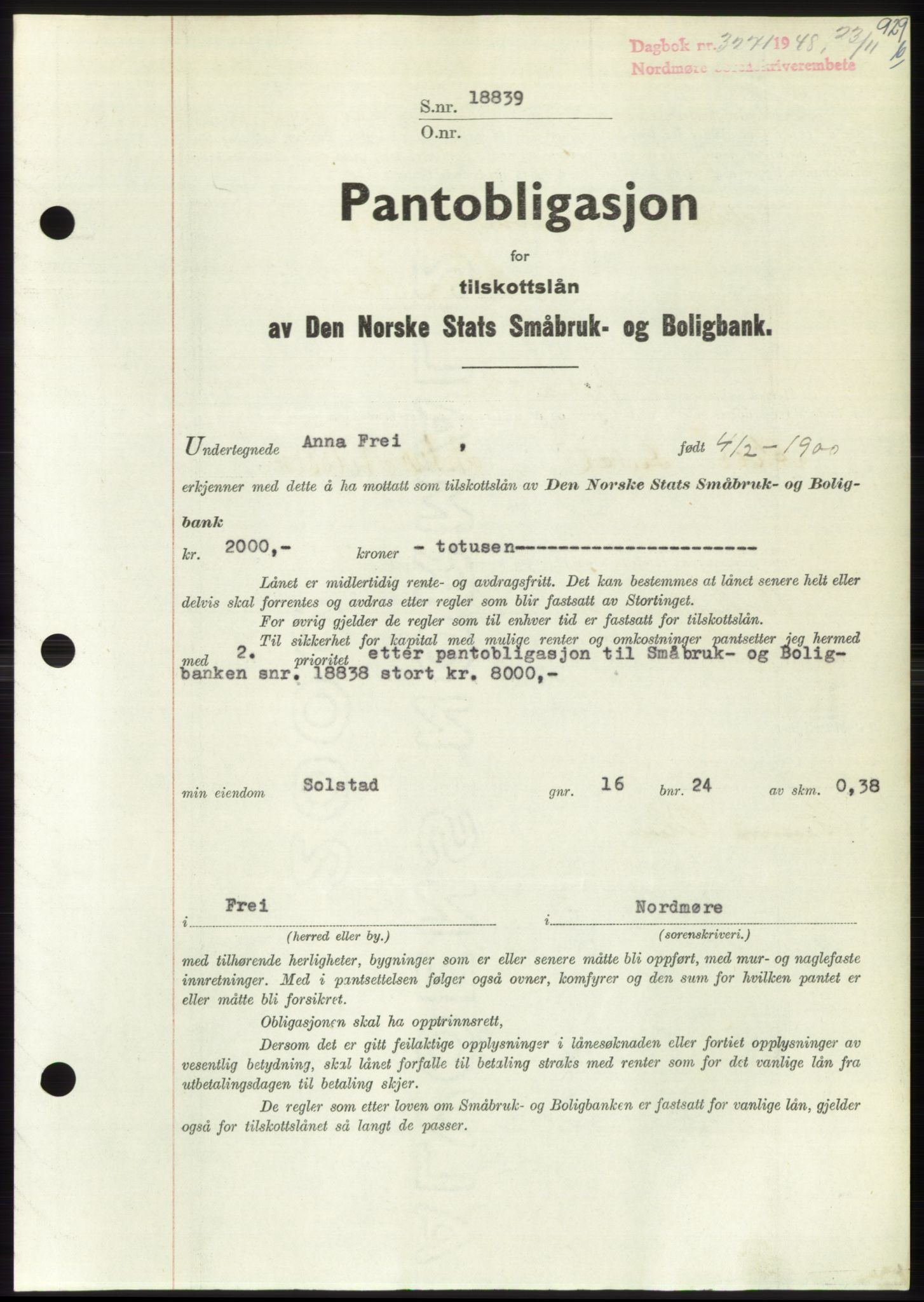 Nordmøre sorenskriveri, SAT/A-4132/1/2/2Ca: Pantebok nr. B100, 1948-1949, Dagboknr: 3271/1948