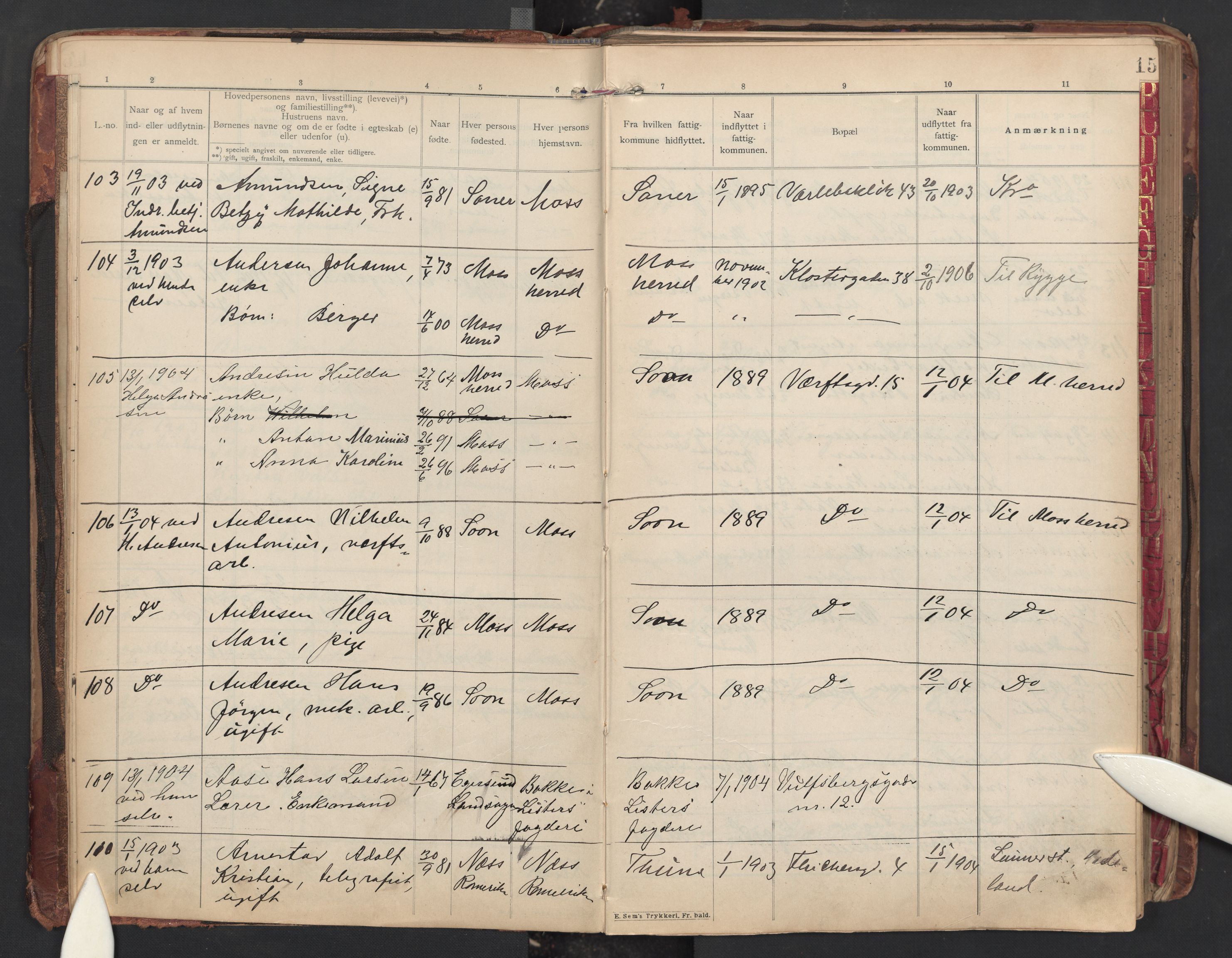 Moss folkeregister, AV/SAO-A-10020/J/L0001: Inn- og utflyttede i Moss fattigkommune, 1901-1905, s. 15