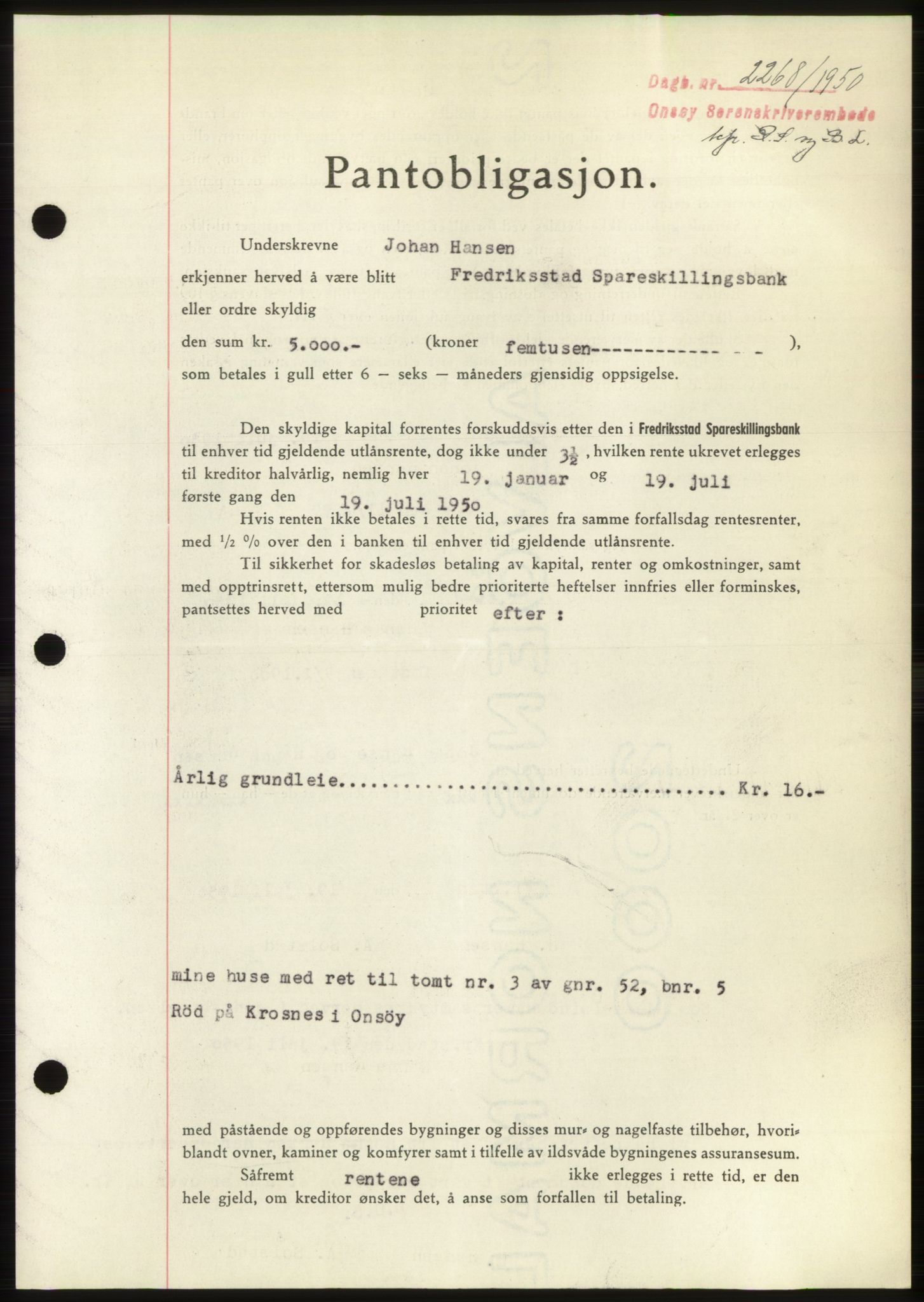 Onsøy sorenskriveri, SAO/A-10474/G/Ga/Gac/L0010: Pantebok nr. B 18-10, 1950-1950, Dagboknr: 2268/1950