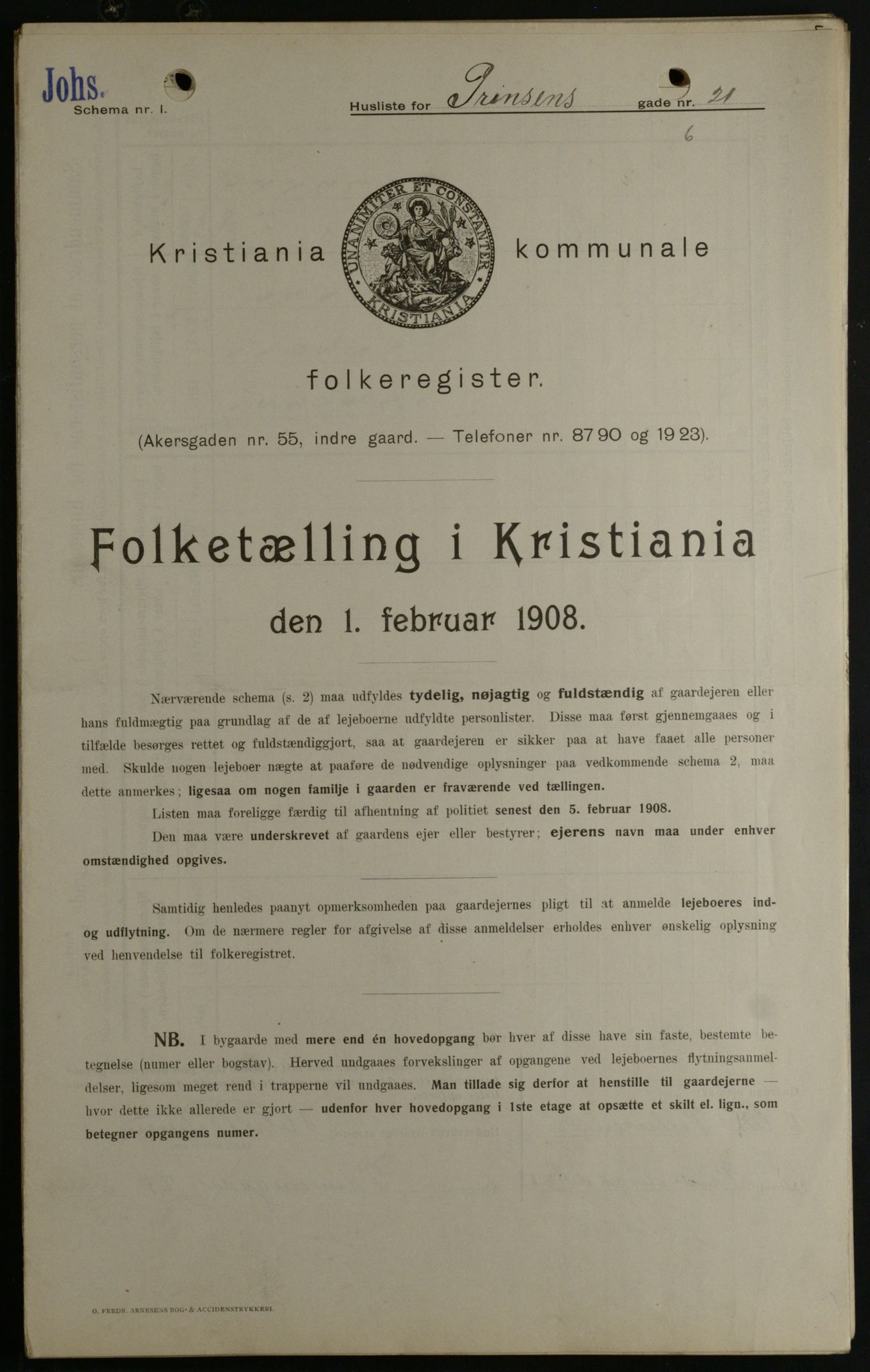 OBA, Kommunal folketelling 1.2.1908 for Kristiania kjøpstad, 1908, s. 72932