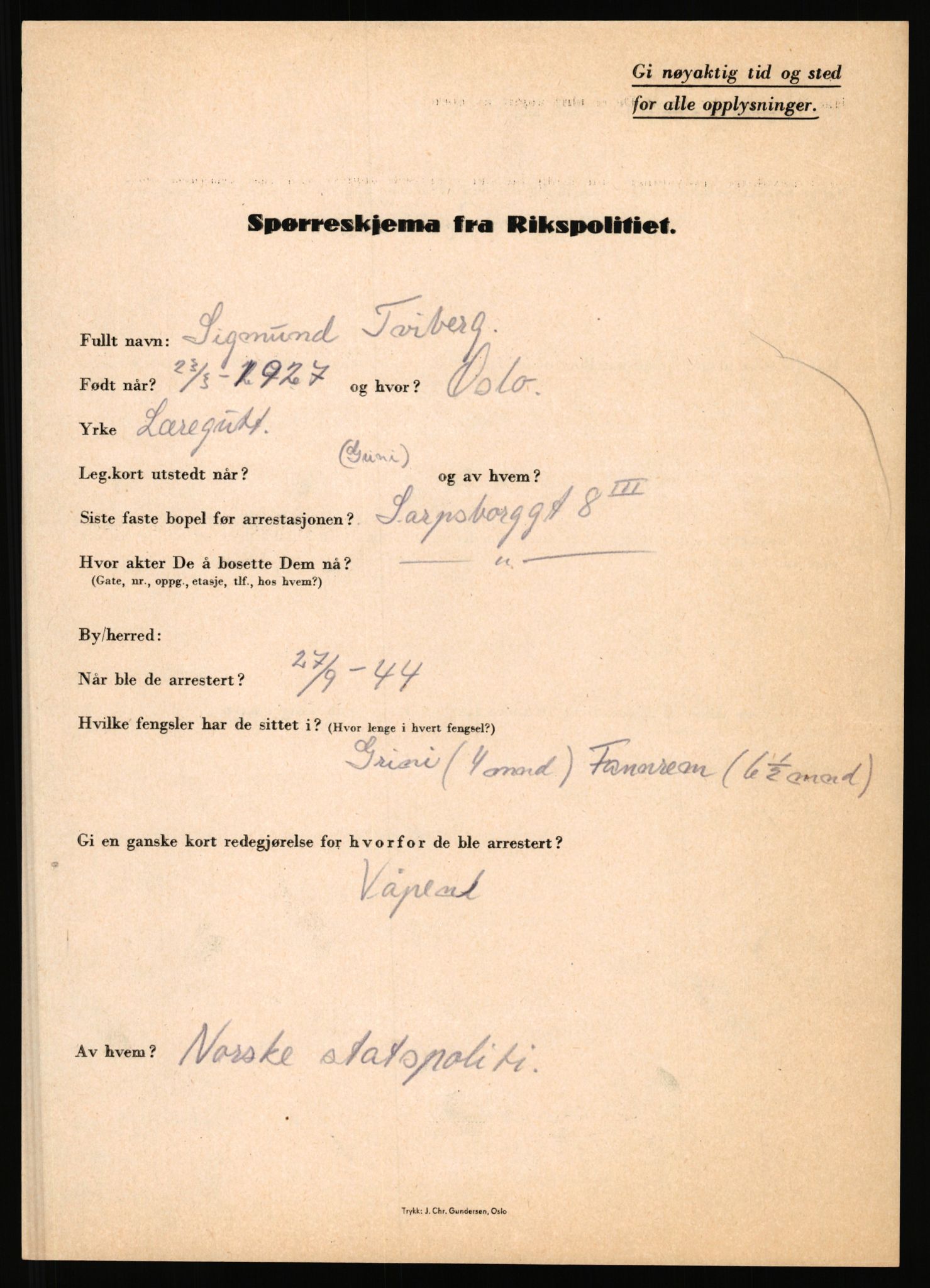 Rikspolitisjefen, AV/RA-S-1560/L/L0017: Tidemann, Hermann G. - Veum, Tjostolv, 1940-1945, s. 592