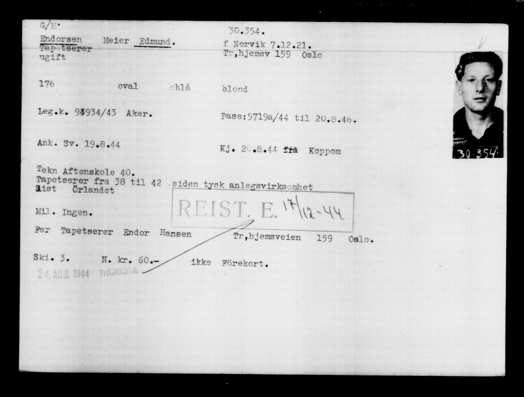 Den Kgl. Norske Legasjons Flyktningskontor, RA/S-6753/V/Va/L0012: Kjesäterkartoteket.  Flyktningenr. 28300-31566, 1940-1945, s. 2251