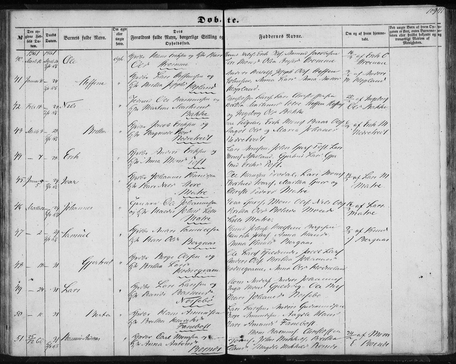 Lindås Sokneprestembete, AV/SAB-A-76701/H/Haa/Haaa/L0011: Ministerialbok nr. A 11, 1854-1869, s. 109
