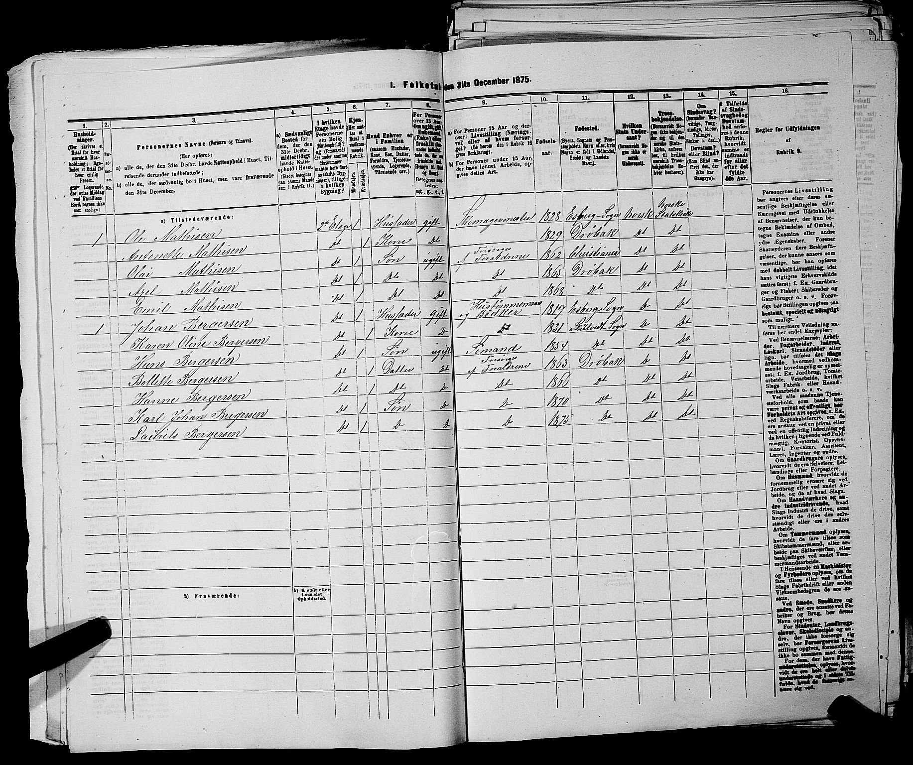 RA, Folketelling 1875 for 0203B Drøbak prestegjeld, Drøbak kjøpstad, 1875, s. 219