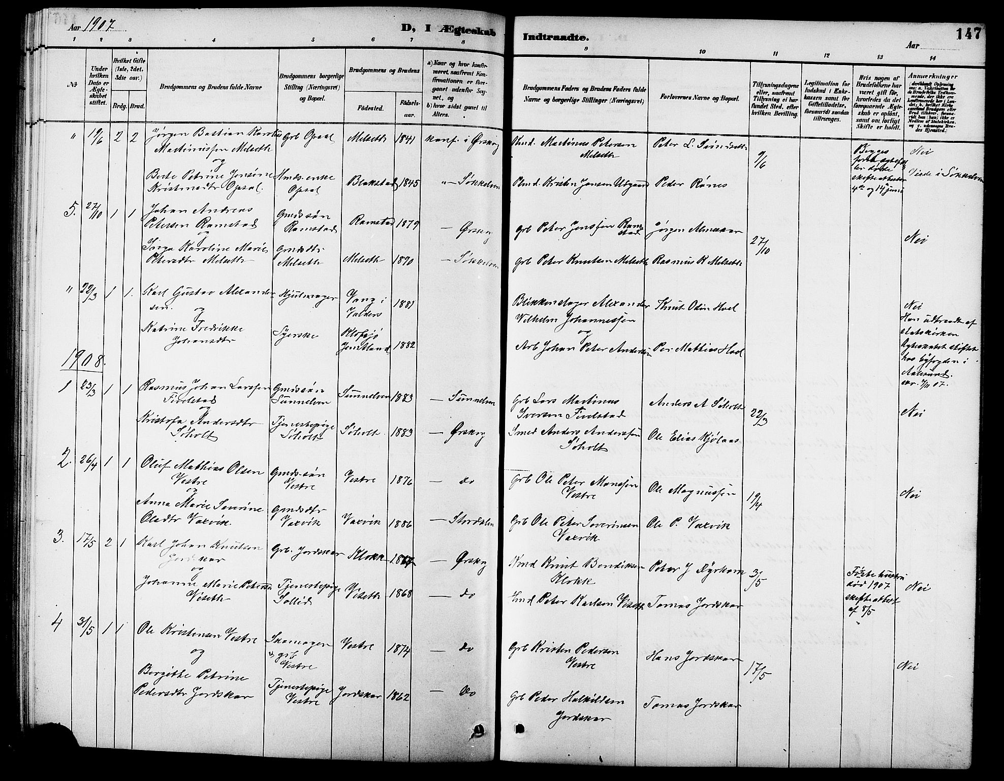 Ministerialprotokoller, klokkerbøker og fødselsregistre - Møre og Romsdal, AV/SAT-A-1454/522/L0327: Klokkerbok nr. 522C06, 1890-1915, s. 147