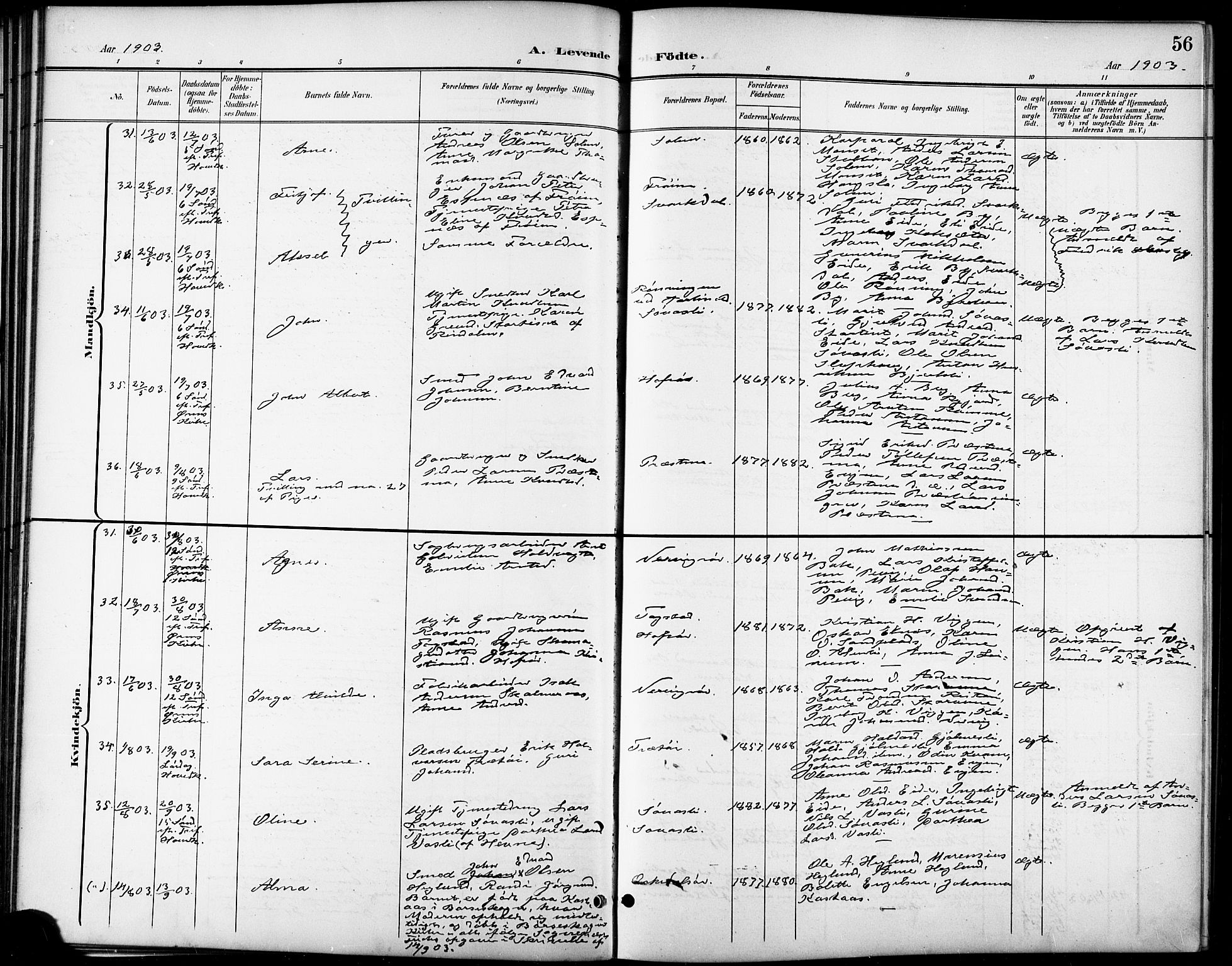 Ministerialprotokoller, klokkerbøker og fødselsregistre - Sør-Trøndelag, AV/SAT-A-1456/668/L0819: Klokkerbok nr. 668C08, 1899-1912, s. 56