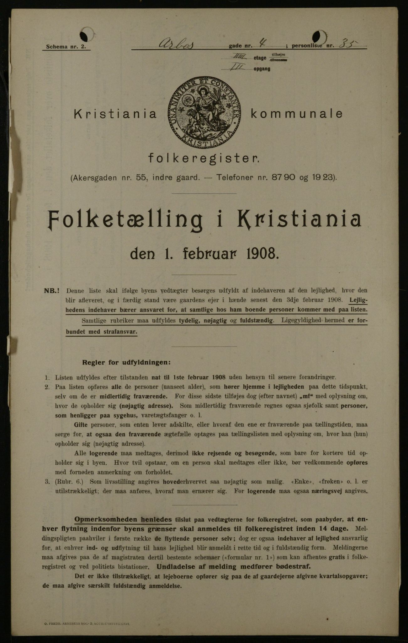 OBA, Kommunal folketelling 1.2.1908 for Kristiania kjøpstad, 1908, s. 2107