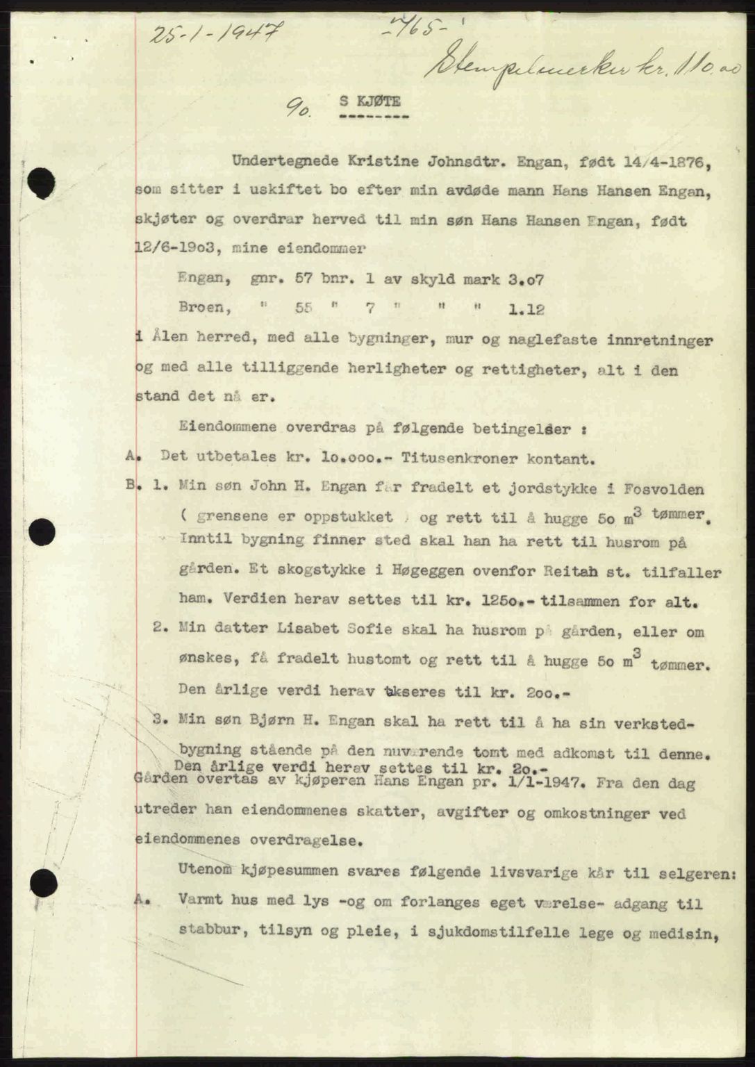 Gauldal sorenskriveri, SAT/A-0014/1/2/2C: Pantebok nr. A3, 1947-1947, Dagboknr: 90/1947
