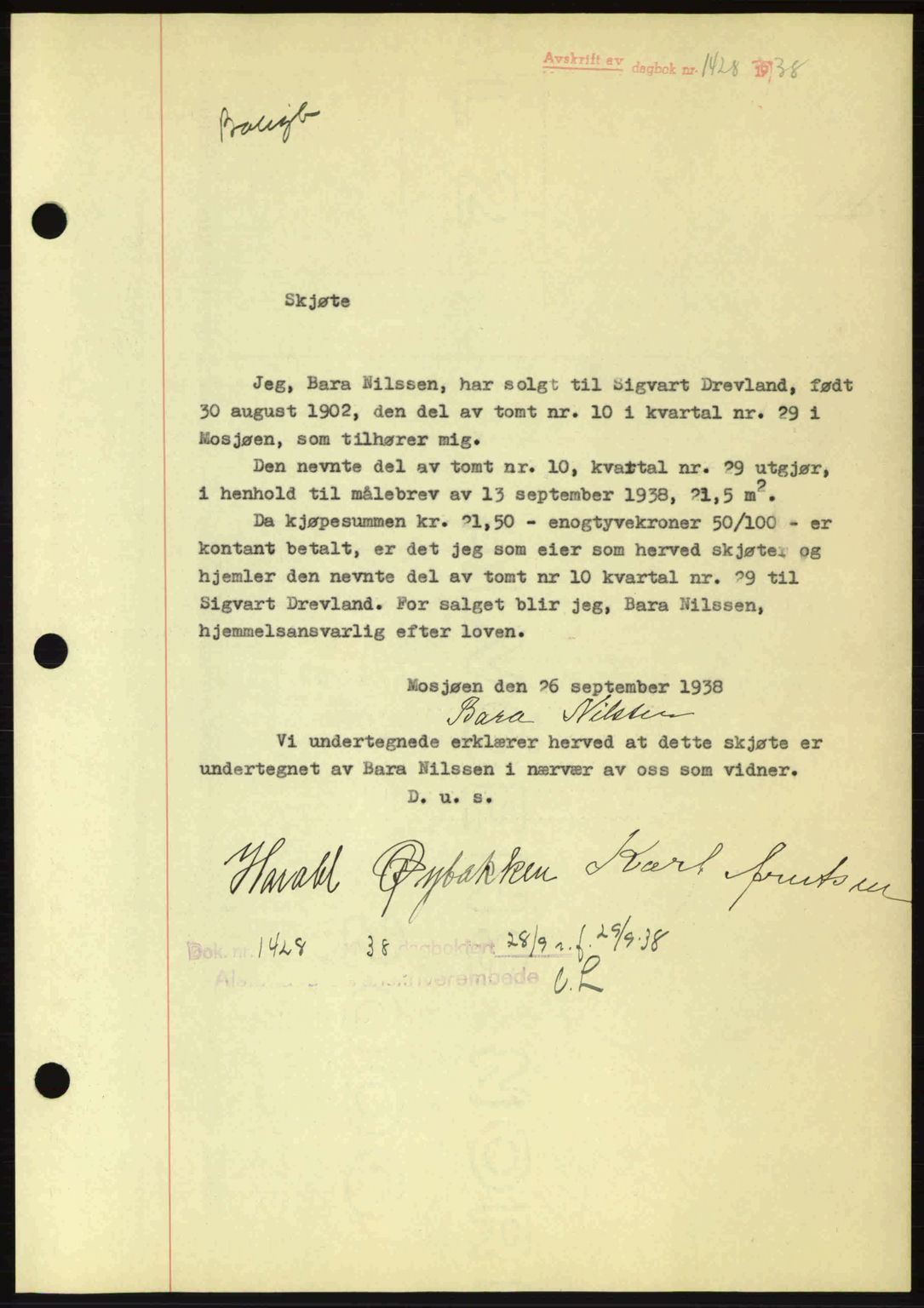 Alstahaug sorenskriveri, SAT/A-1009: Pantebok nr. A3, 1937-1938, Dagboknr: 1428/1938