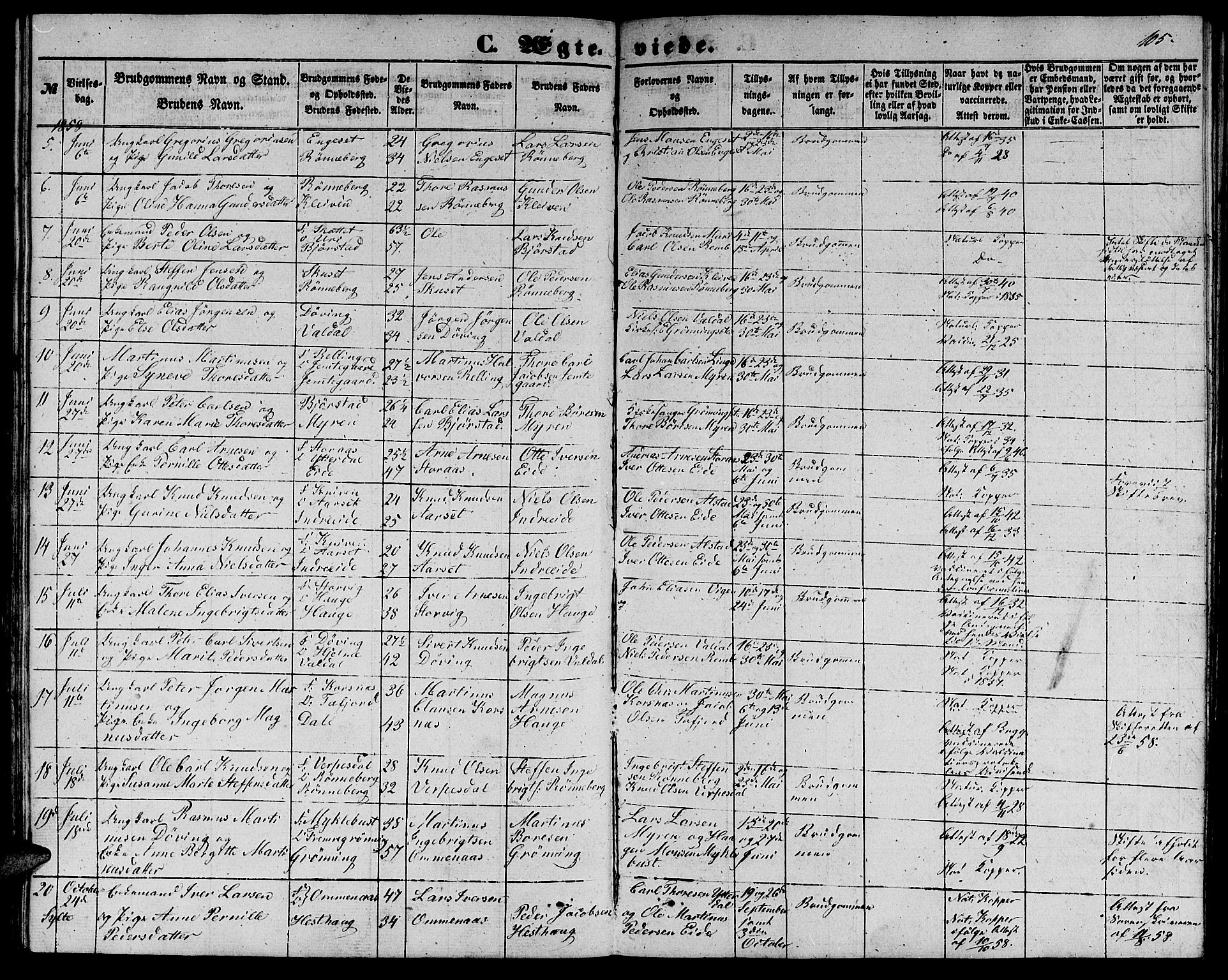 Ministerialprotokoller, klokkerbøker og fødselsregistre - Møre og Romsdal, AV/SAT-A-1454/519/L0261: Klokkerbok nr. 519C02, 1854-1867, s. 105