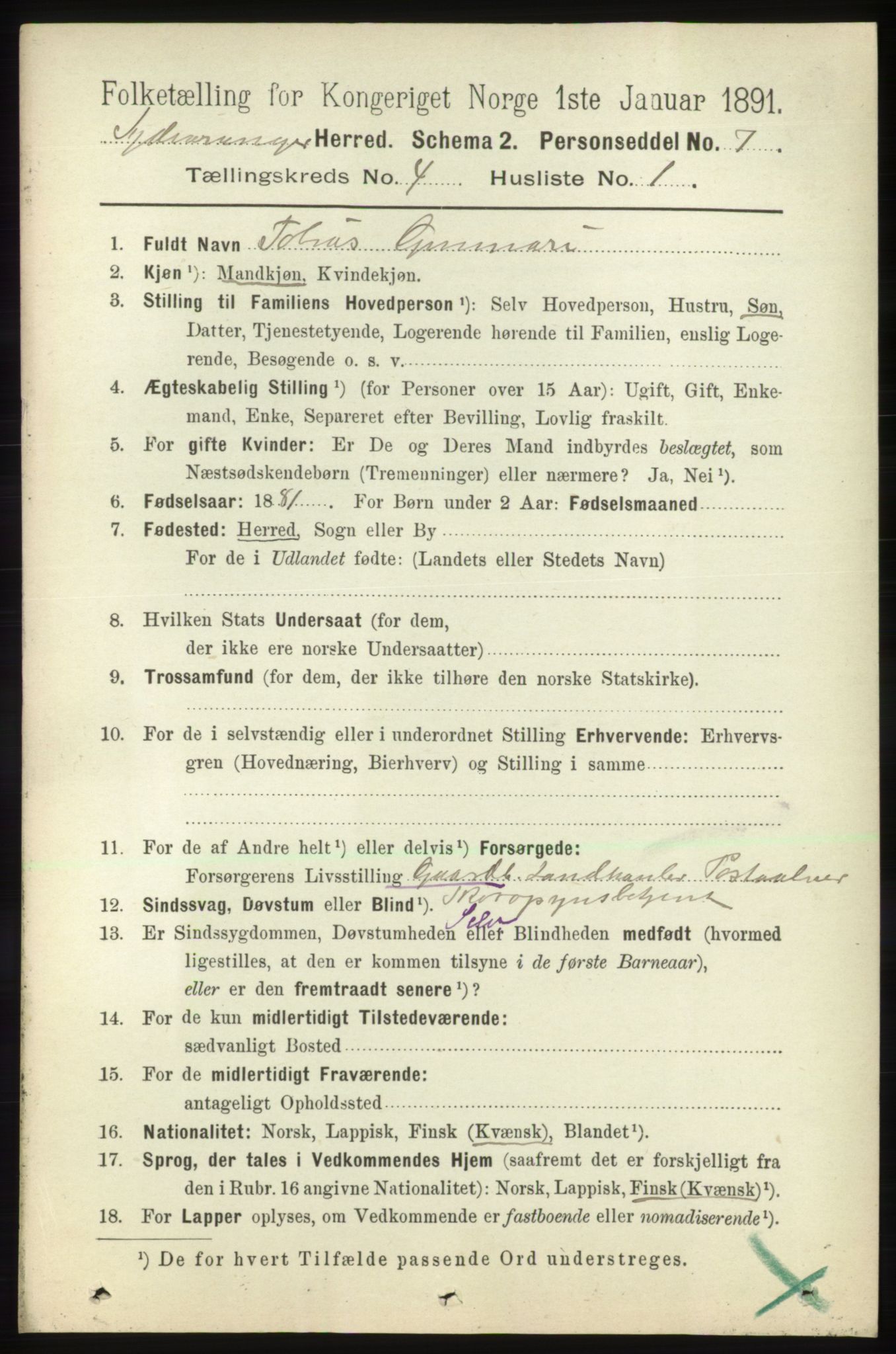 RA, Folketelling 1891 for 2030 Sør-Varanger herred, 1891, s. 1084