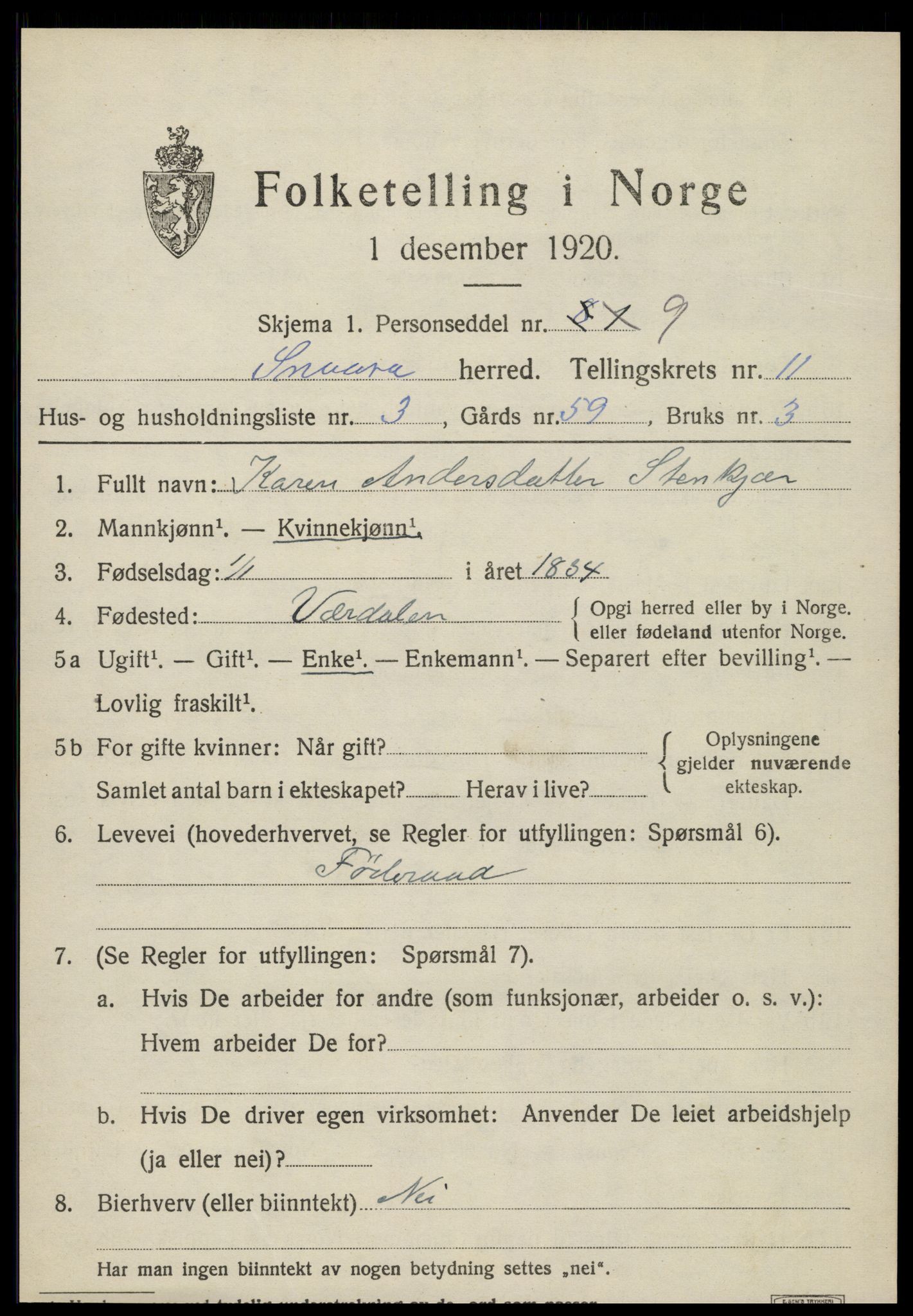 SAT, Folketelling 1920 for 1736 Snåsa herred, 1920, s. 5052