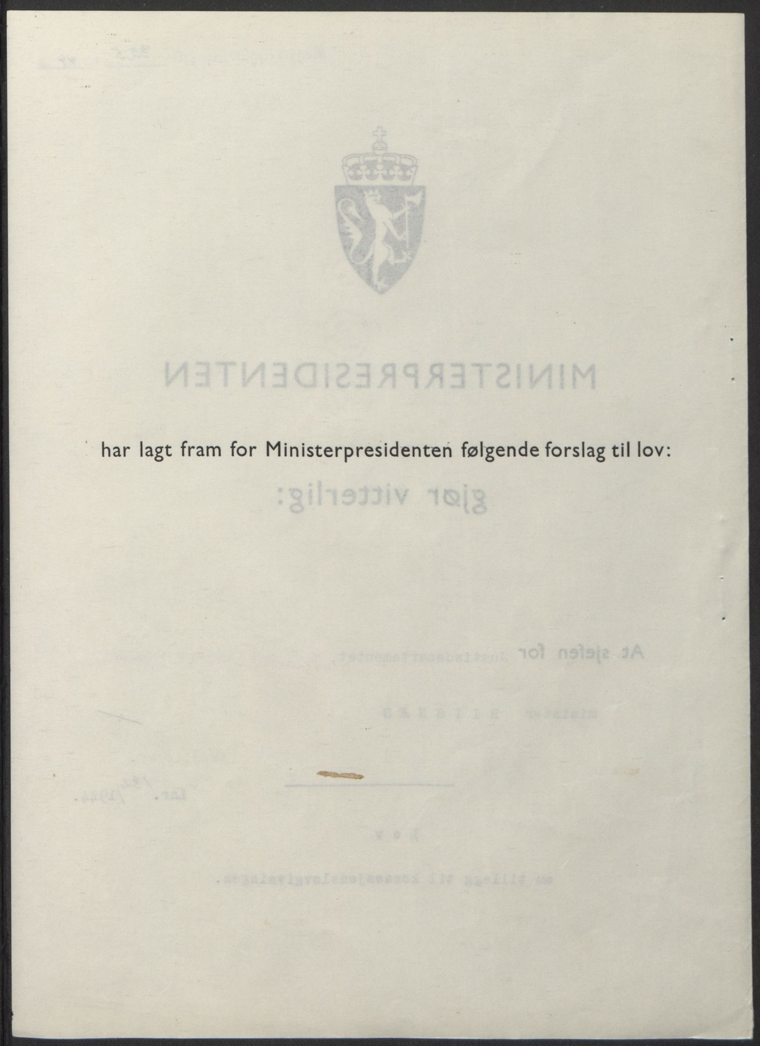 NS-administrasjonen 1940-1945 (Statsrådsekretariatet, de kommisariske statsråder mm), RA/S-4279/D/Db/L0100: Lover, 1944, s. 633