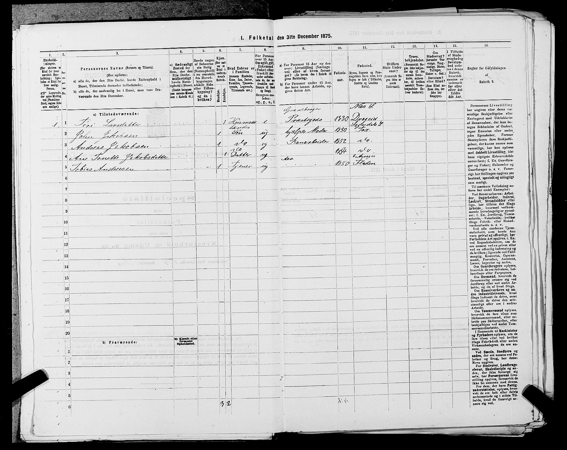 SAST, Folketelling 1875 for 1111L Sokndal prestegjeld, Sokndal landsokn, 1875, s. 177