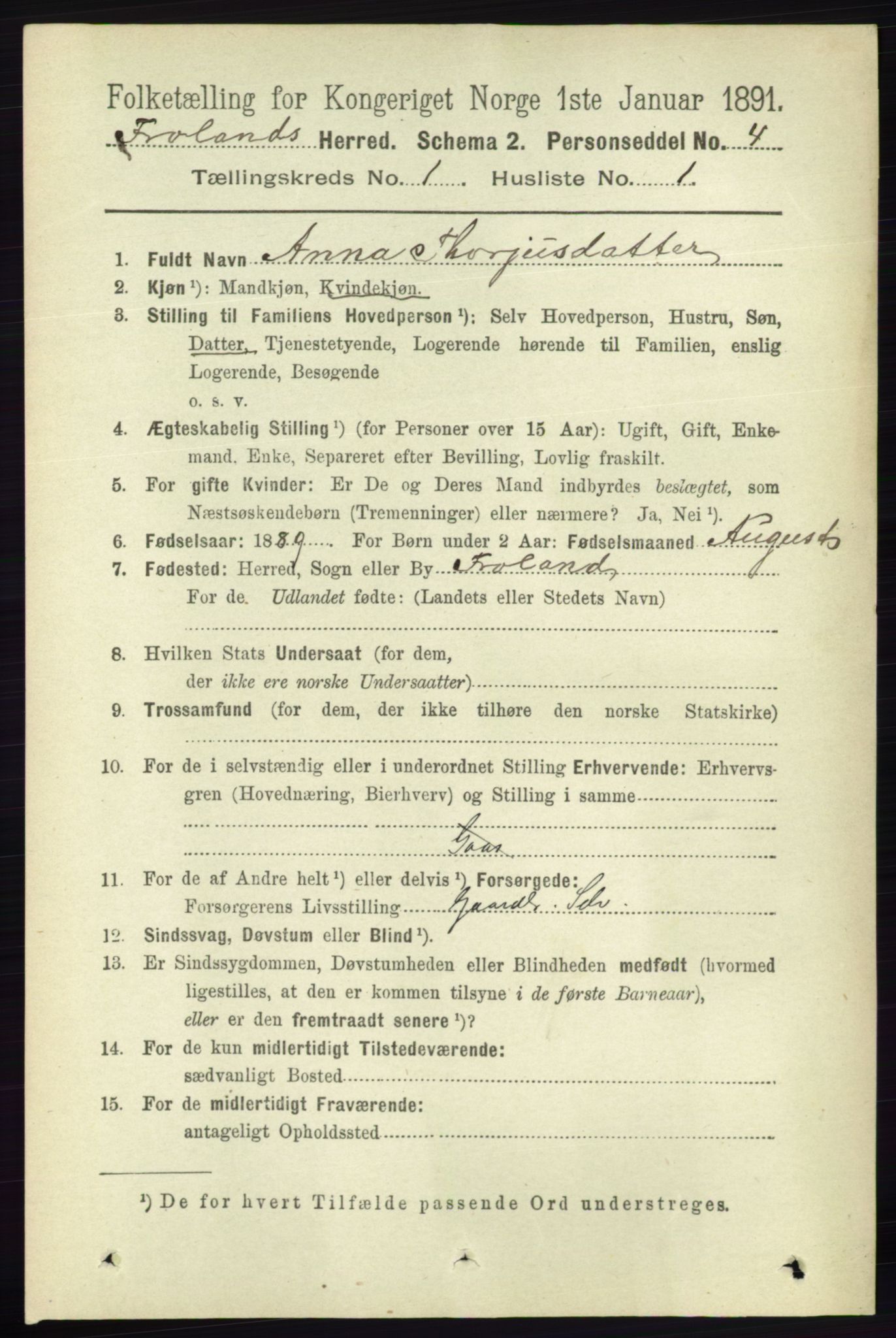 RA, Folketelling 1891 for 0919 Froland herred, 1891, s. 78