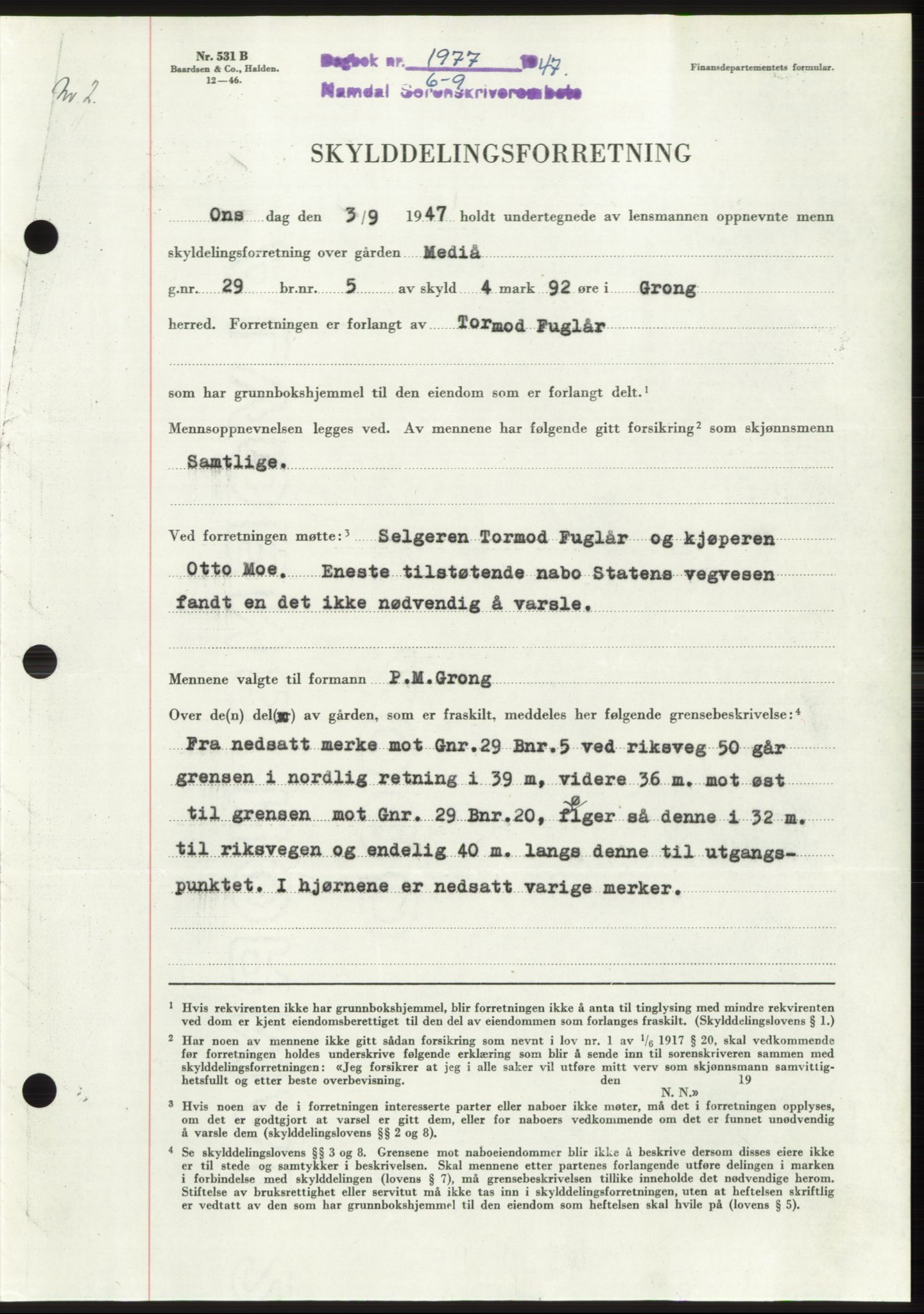 Namdal sorenskriveri, SAT/A-4133/1/2/2C: Pantebok nr. -, 1947-1947, Dagboknr: 1977/1947
